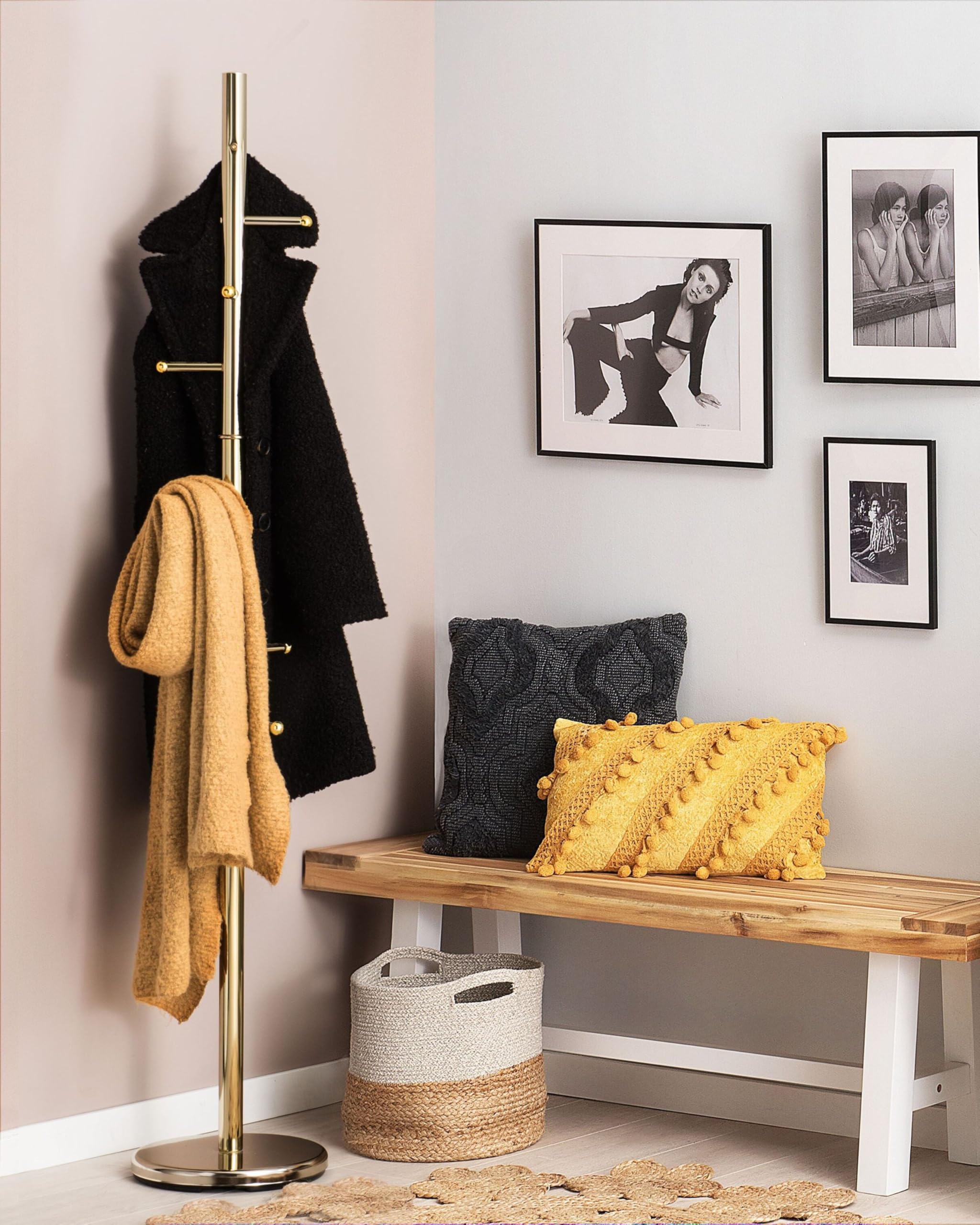 Beliani PorteManteau au Style Moderne de 185 cm de Hauteur en Acier Inoxydable Doré composé de 9 Crochets