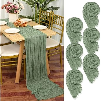 Pack of 6 Cheesecloth Table Runners Sage Green 55 x 300 cm Green Rustic Gauze Fabric Boho Cheesecloth for Wedding Party Bridal Shower Table Decoration