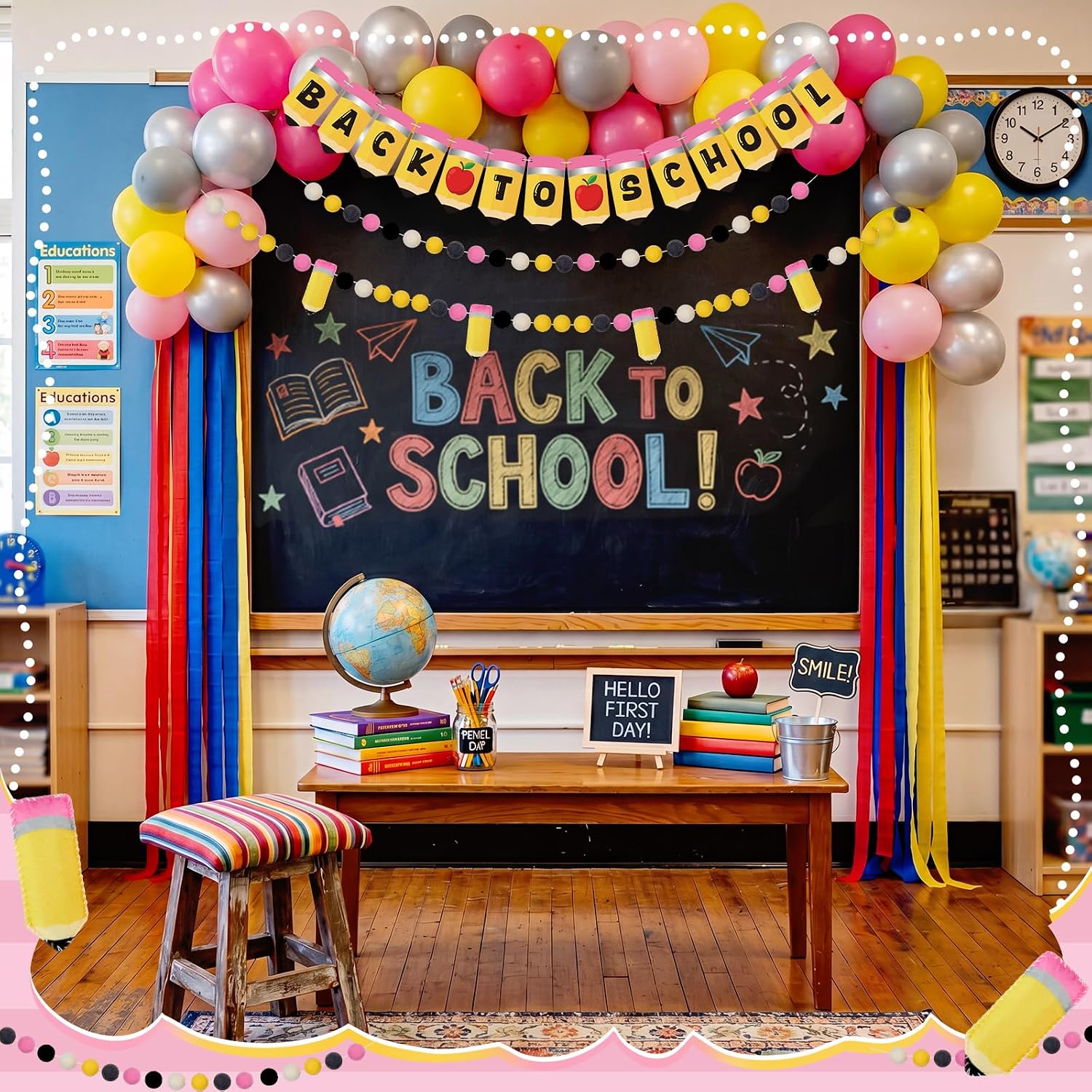 Irenare 3 Pcs Pencil Felt Banner Back to School 8.2 ft,Letter