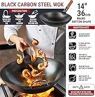 Vista 3 de YOSUKATA 14" Carbon Steel Wok Pan Set - Pre-Seasoned, 17" Wok Spatula & Ladle - Heat-Resistant, Dishwasher Safe