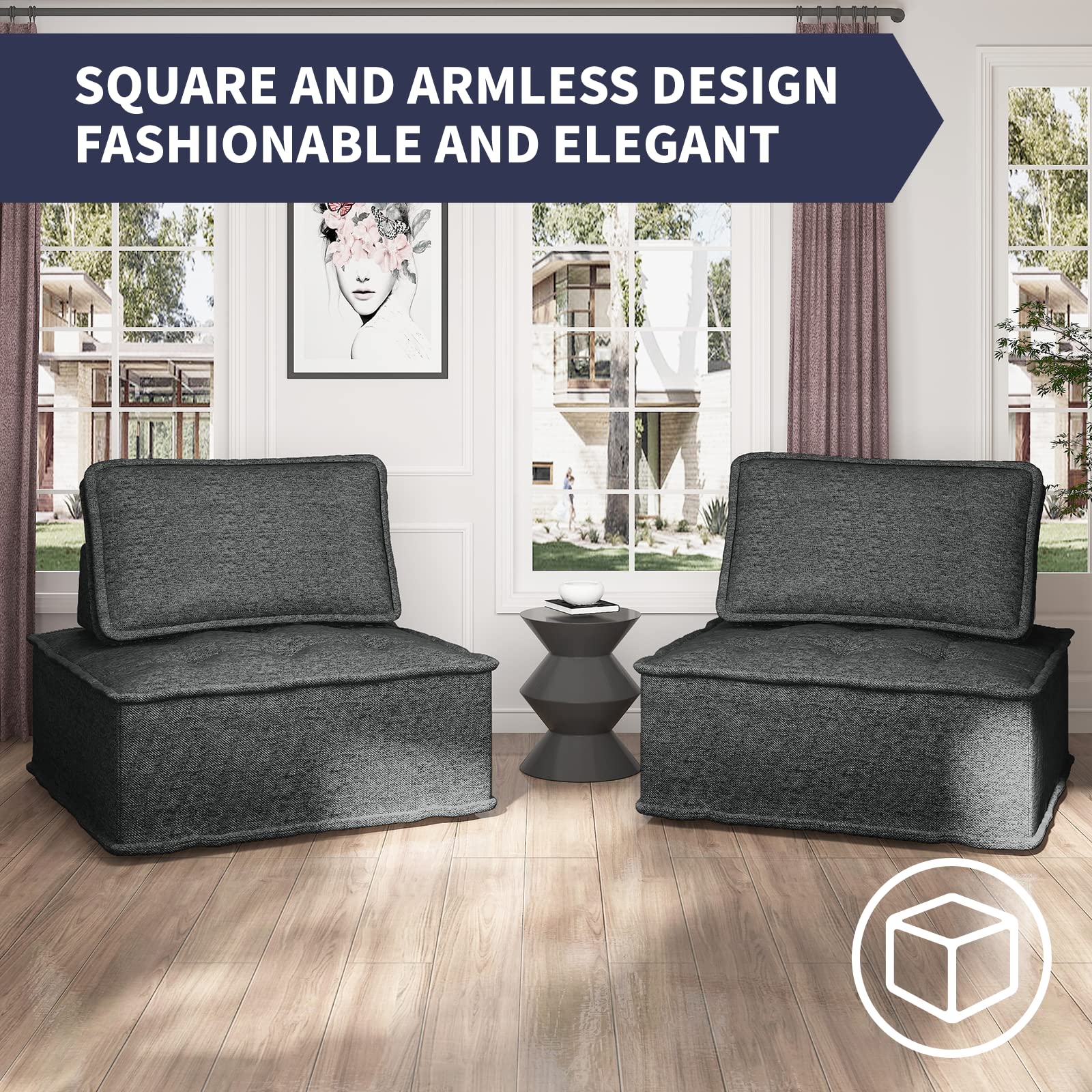 (Includes 4 Boxes) Sectional Sofa, Convertible L Shaped Sectional