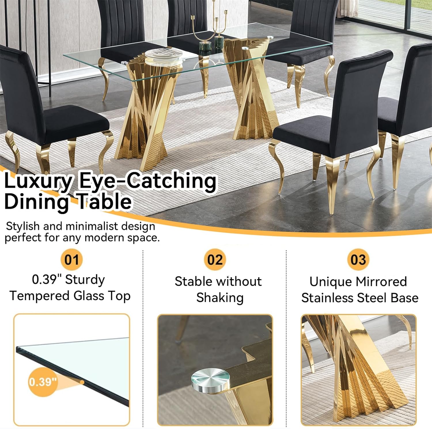 Piece Glass Dining Table Set for 8, 70 Gold Tajikistan Ubuy