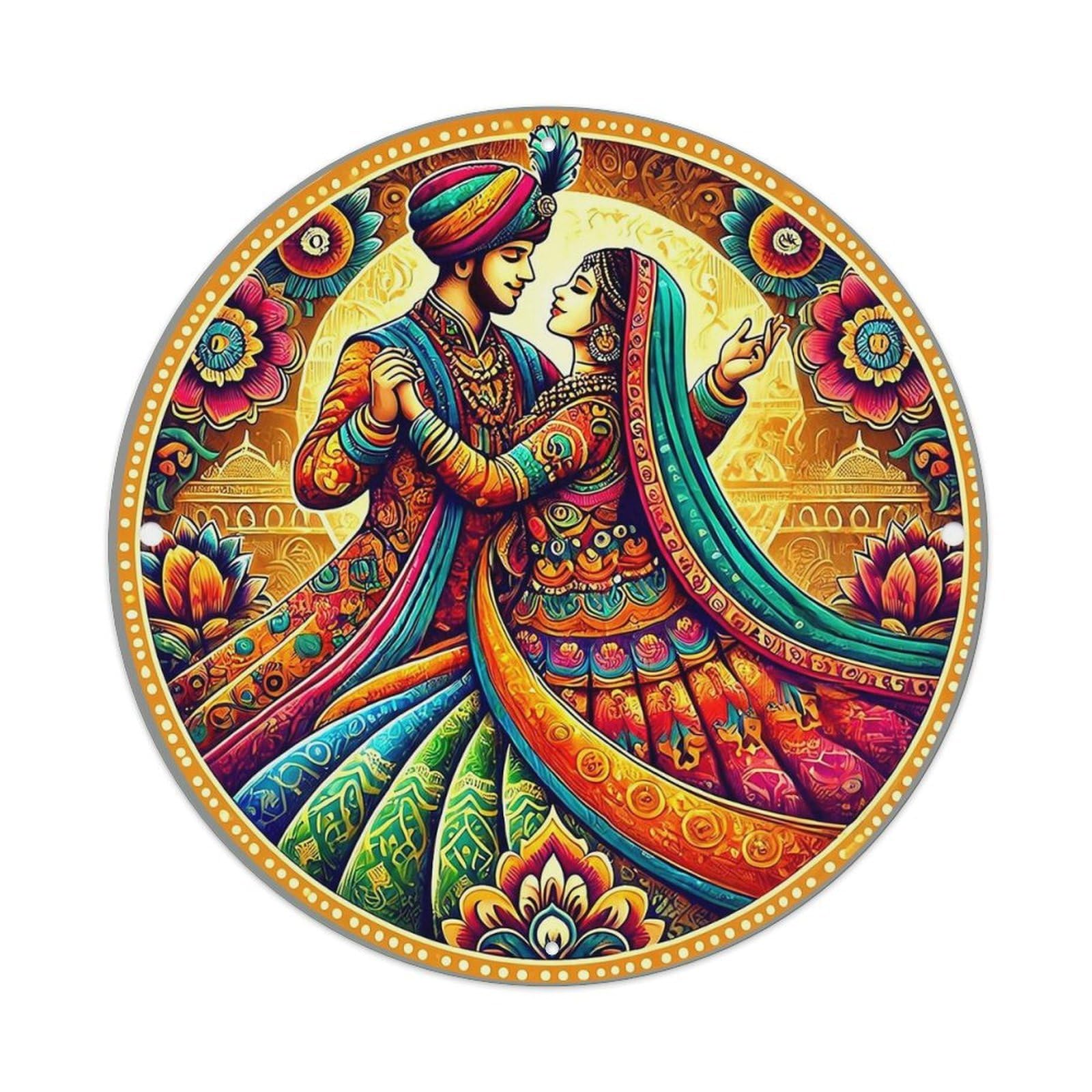 Jdyansheng Vintage Vibrant Indian Couple Floral Mandala Pattern Tin Sign Metal Poster Metal Signs For Home Man Cave Bar Cafe Kitchen Laundry Room Wall Decorations 8X8 Inches