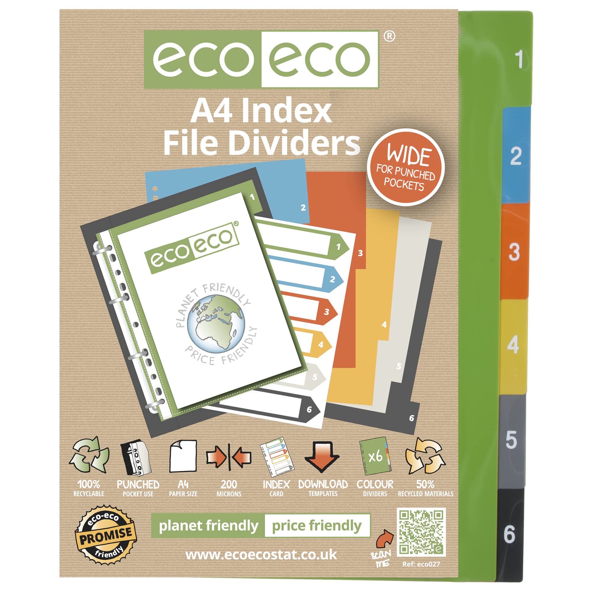 A4 1-6 File Dividers For Ring Binders Index Extra Wide 50% Recycled Material