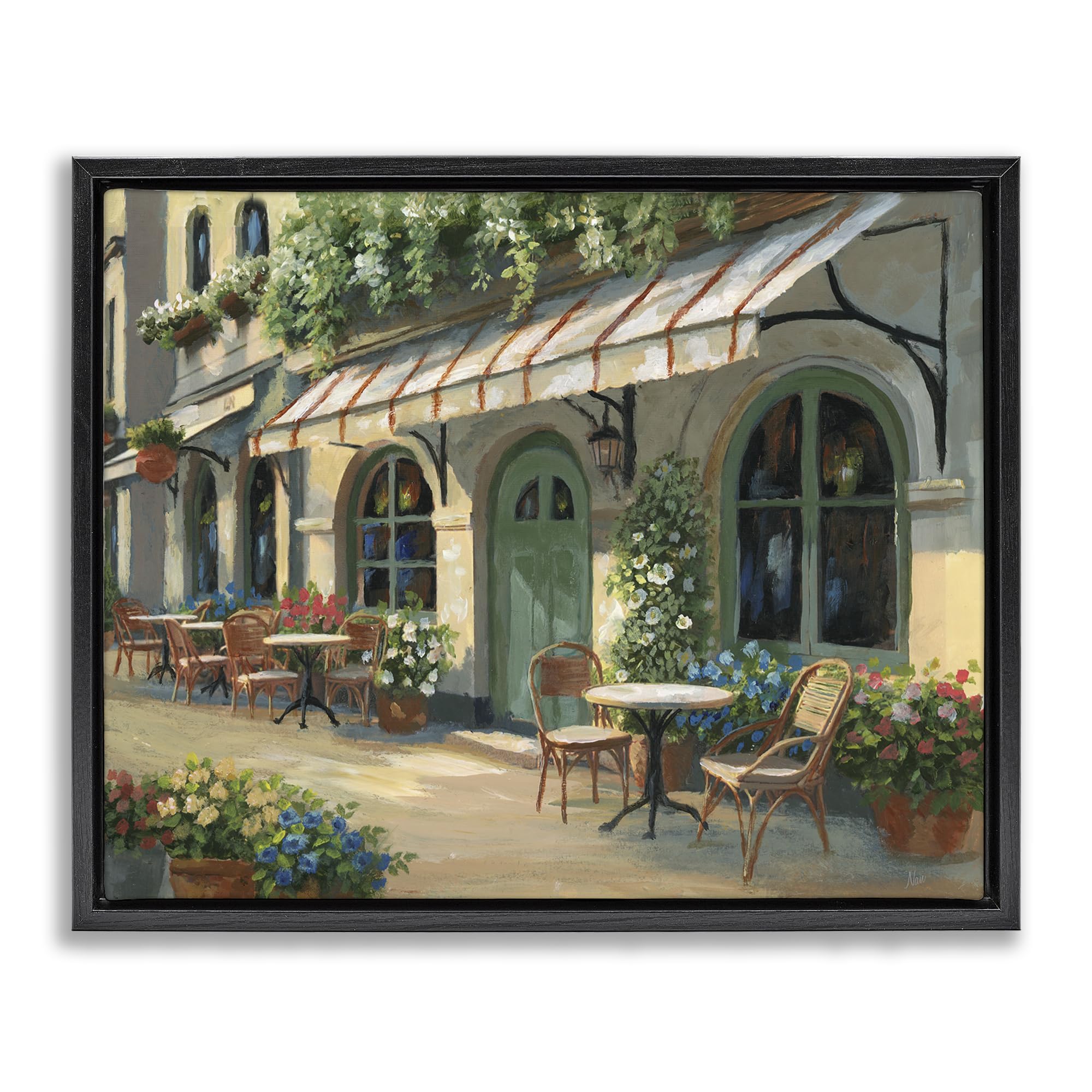 'Cozy Cafe Sunlit Patio'| Floating Frame Canvas Art