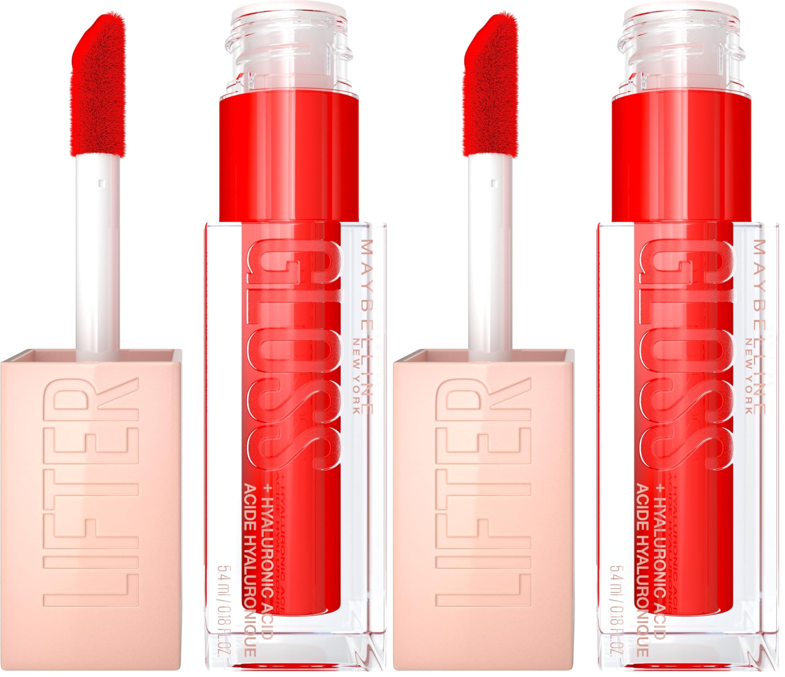 Maybelline New York Glänzender Lipgloss für voller wirkende Lippen, Feuchtigkeitsspendend, Mit Hyaluronsäure, Lifter Gloss Candy Drop, Farbe: Nr. 023 Liquorice (Rot), 1 x 5,4 ml (Packung mit 2)