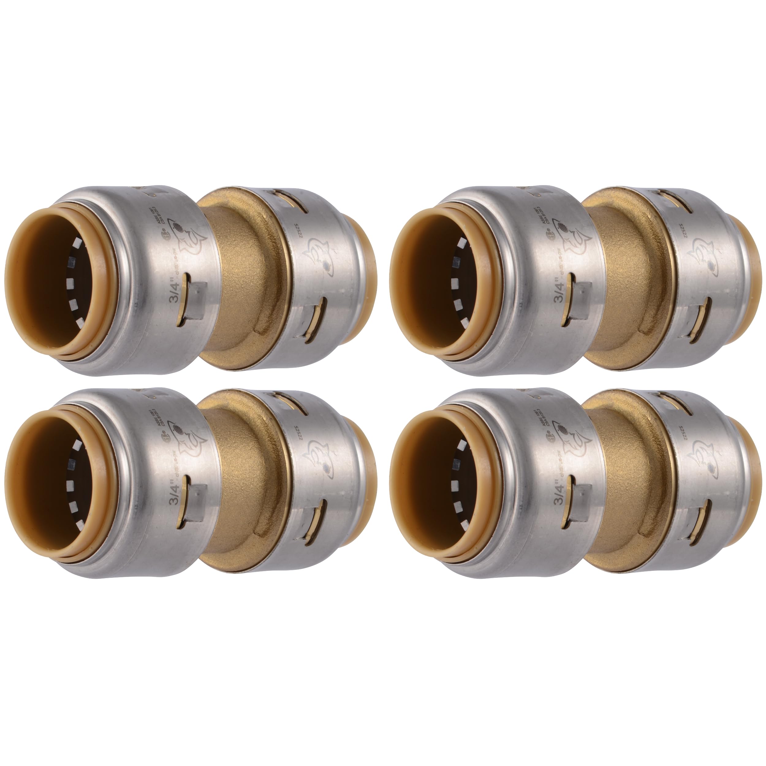 SharkBite Max 3/4 Inch Coupling, Pack of 4, Push to Connect Brass Plumbing Fitting, PEX Pipe, Copper, CPVC, PE-RT, HDPE, UR016A4
