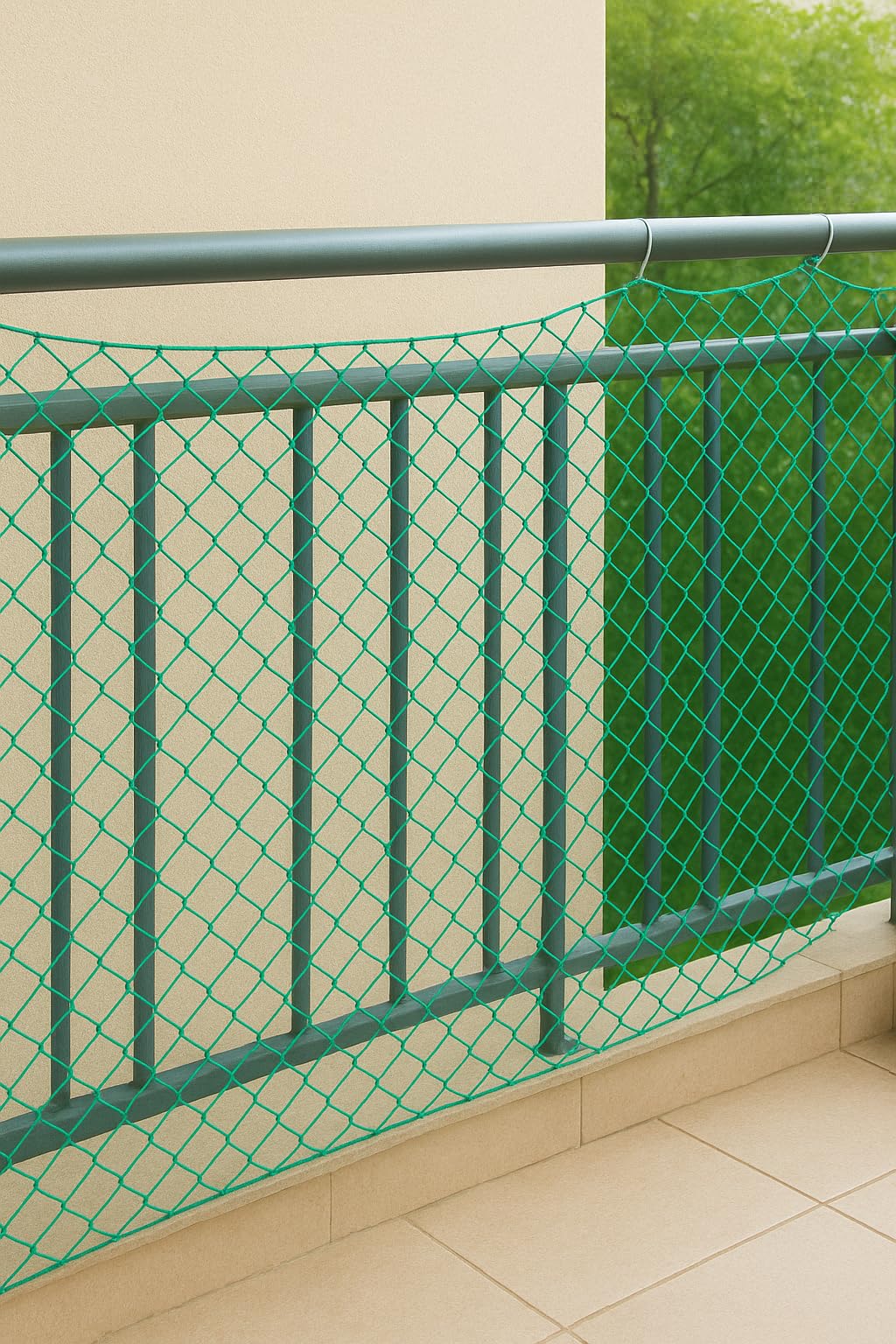 AMZ Nylon Net for Balcony & Terrace Railing | Stair Railing Net | Heavy-Duty Child & Pet Safety Net | UV Resistant Nylon Mesh | Indoor & Outdoor Protection | Green | 12PLY(1MM) (4ft x 10ft)