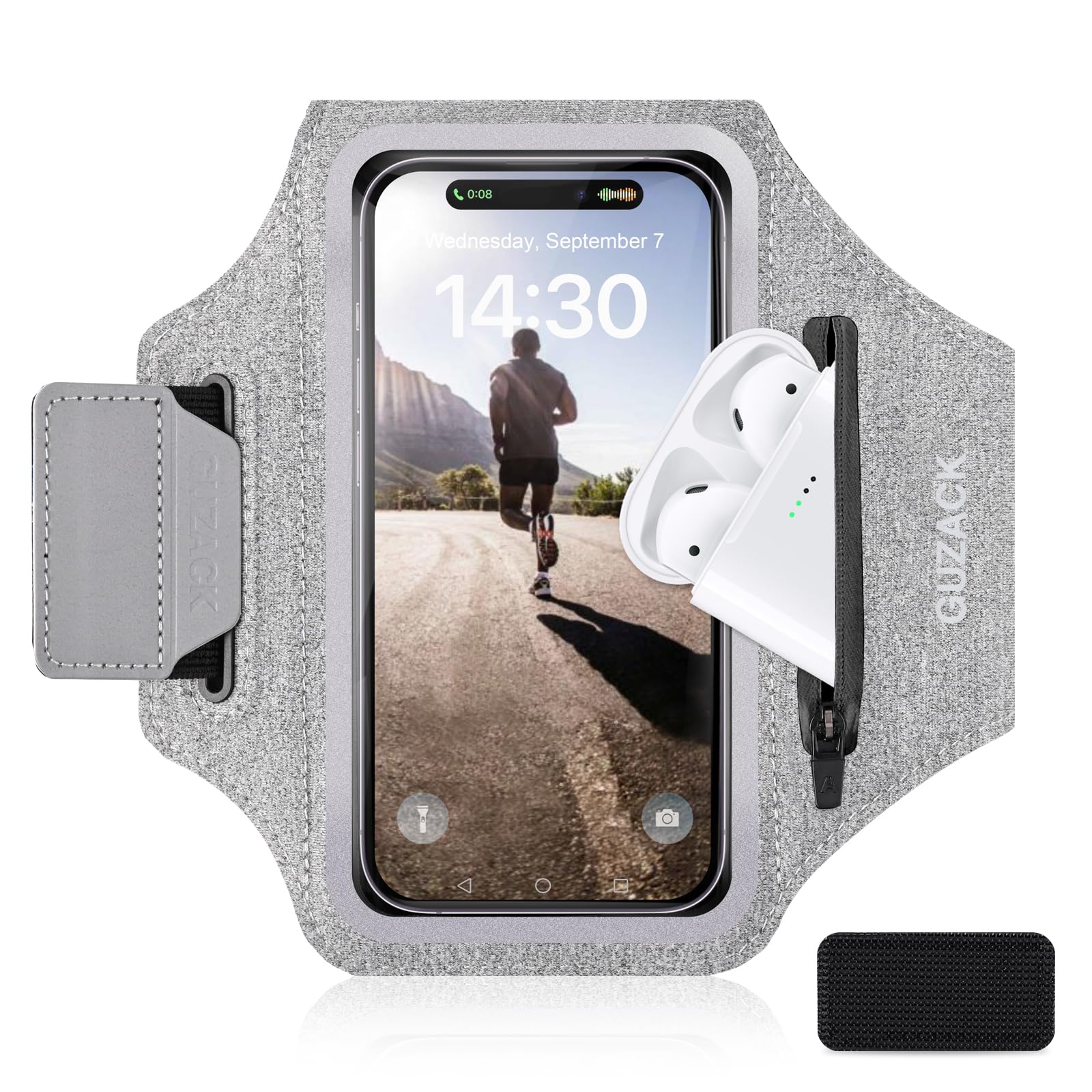 GUZACK Running Armband with Key Pockets & Card Slot, Up to 6.9", Medium | Zipper Pouch, Anti-Drop Buckle, Breathable, Sports Arm Holder for iPhone