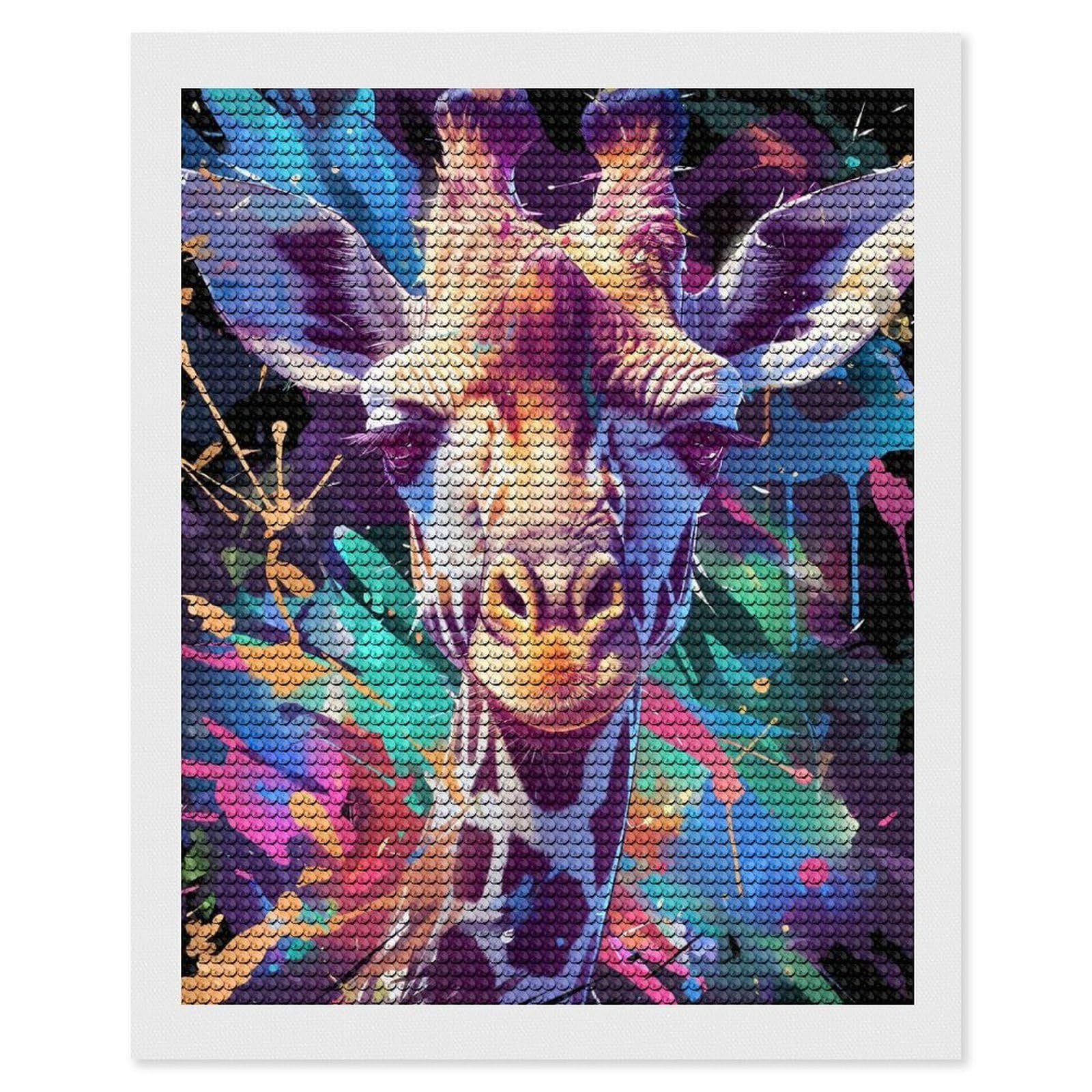 Junmoney Colorful Giraffe Portrait(7) Diamond Painting Set 16"x20", for Beginners, Modern Decor, Simple to Start, Gift Idea, Pleasing Wall Art Project