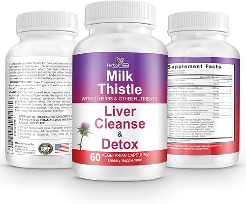 Miniatura 2 de Herba Heal Fórmula de limpieza y desintoxicación del hígado de cardo mariano 1500 mg de silimarina reparación del hígado y cápsulas regeneradoras -