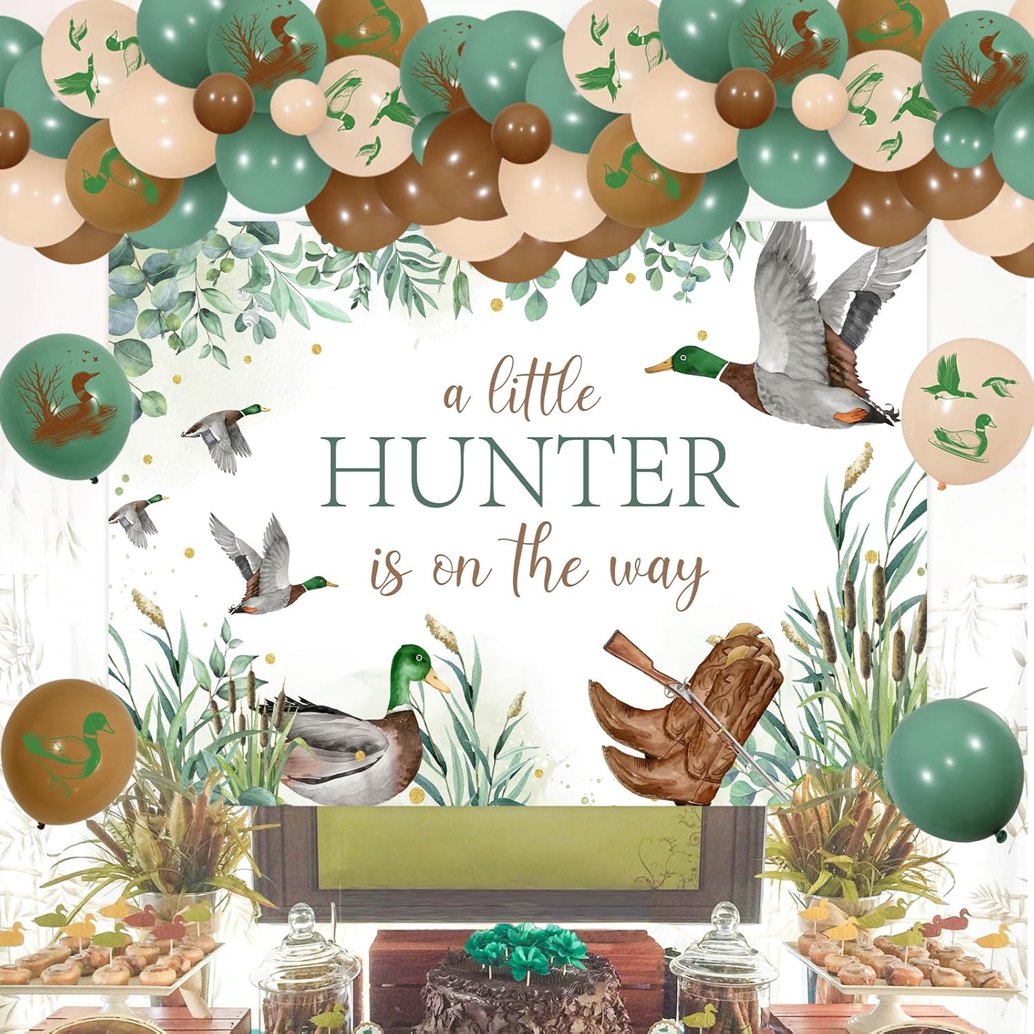 Jollyboom Mallard Duck Baby Shower Decorations a Little Hunter is on the Way Baby Shower Decorations Backdrop Duck Hunting Theme Balloons Garland for Duck Hunting Birthday Party Baby Shower Boy