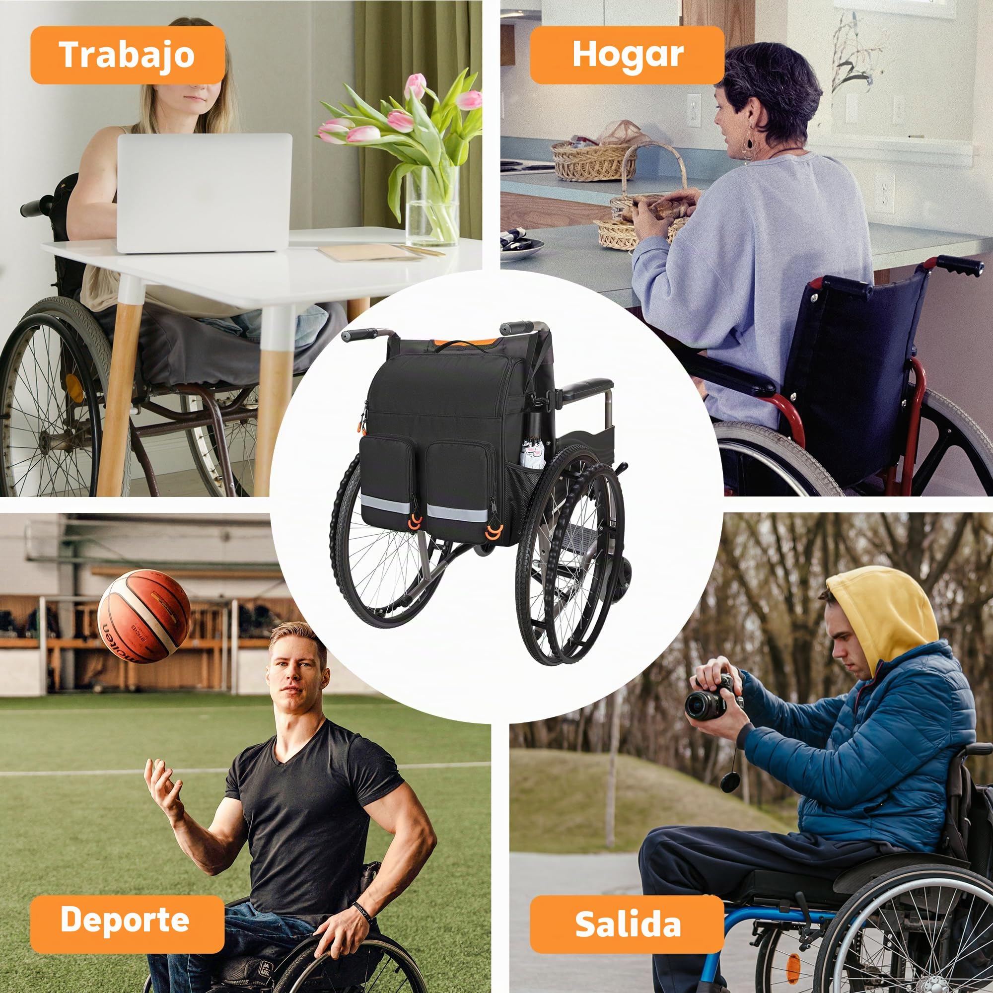 Samdew Bolsa Colgante para Silla de Ruedas - Accesorio para Respaldo, Mochila Eléctrica y Manual para Adultos y Mayores