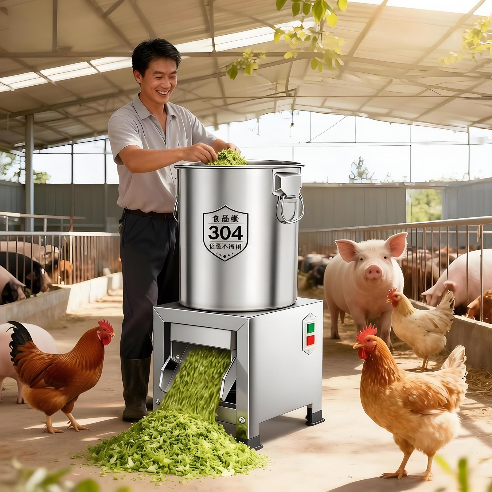 Cortador eléctrico de verduras de acero inoxidable de 1200 W, procesador de alimentación de aves de corral con 4 cuchillas, 1800 RPM para una alimentación eficiente de pollos, patos y cerdos