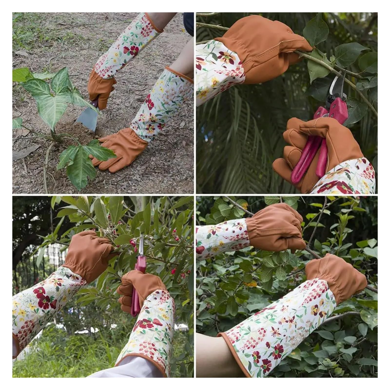 Gants De Taille Roses For Hommes Et Femmes, Longs Jardinage Résistants Aux Épines, Gant En Cuir Respirant, Meilleur Cadeau Jardin PoignéE Forte(Brown)