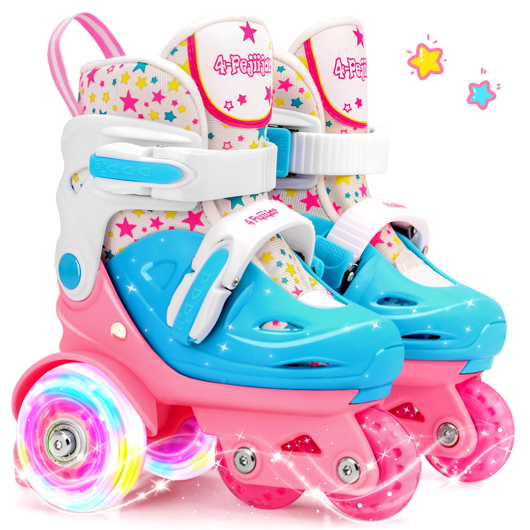 Adjustable Roller Skates for Kids Girls Ladies with Light Up Flash Wheels(Age 3-9),Three-Point Type Balance,Gift Box Packing for Toddlers,Children