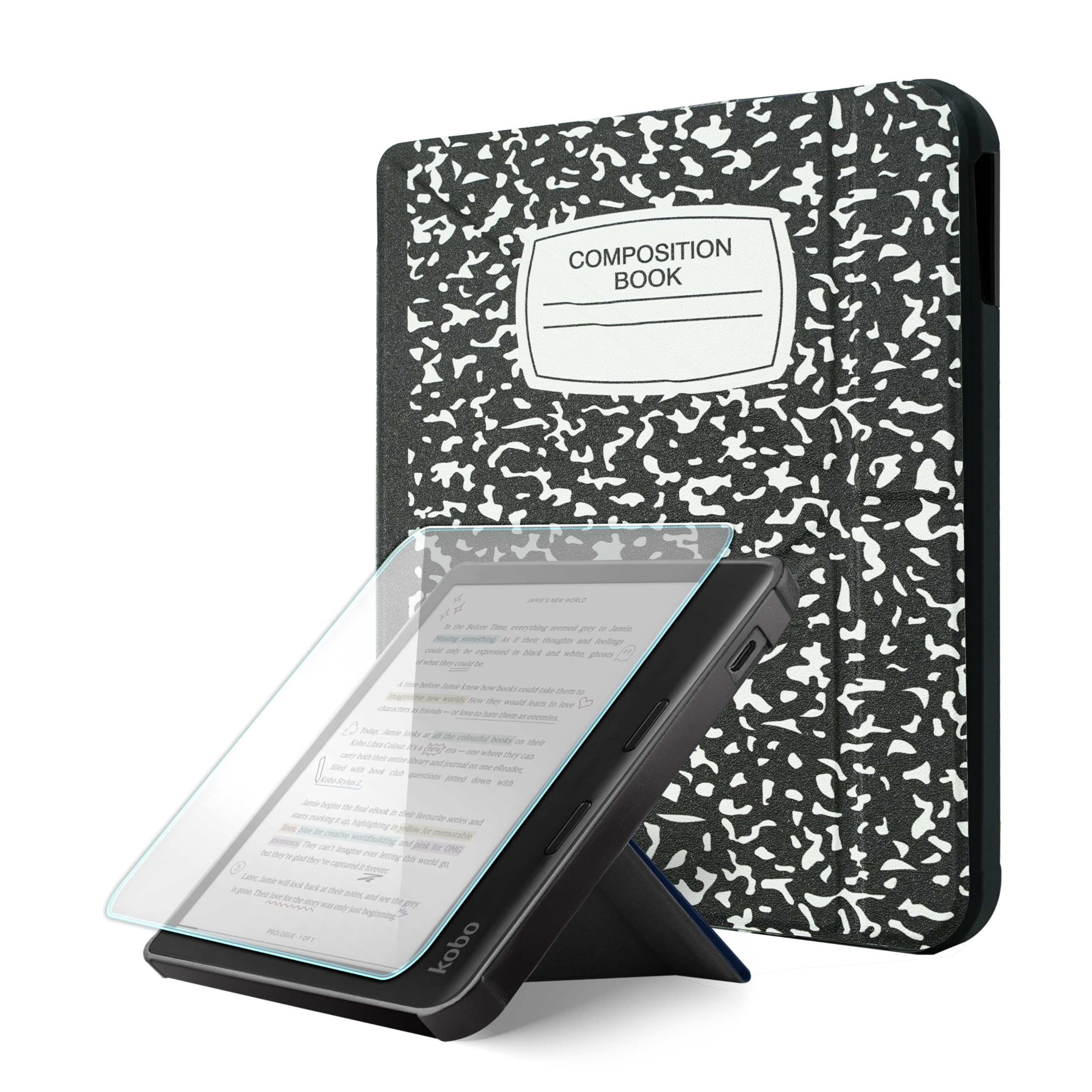 Case For Kobo Libra Colour/Kobo Libra 2, Includes a Case & Screen Protector - 7" Origami Cover Fit for Kobo Libra (Model N418/N428) with Auto Sleep/Wake(Starry Night, 7 icnh) — view 12