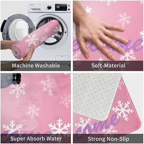 Miniatura 5 de Tapete con estampado de árbol de Navidad rosa para uso versátil en interiores y exteriores, 16 x 24 pulgadas