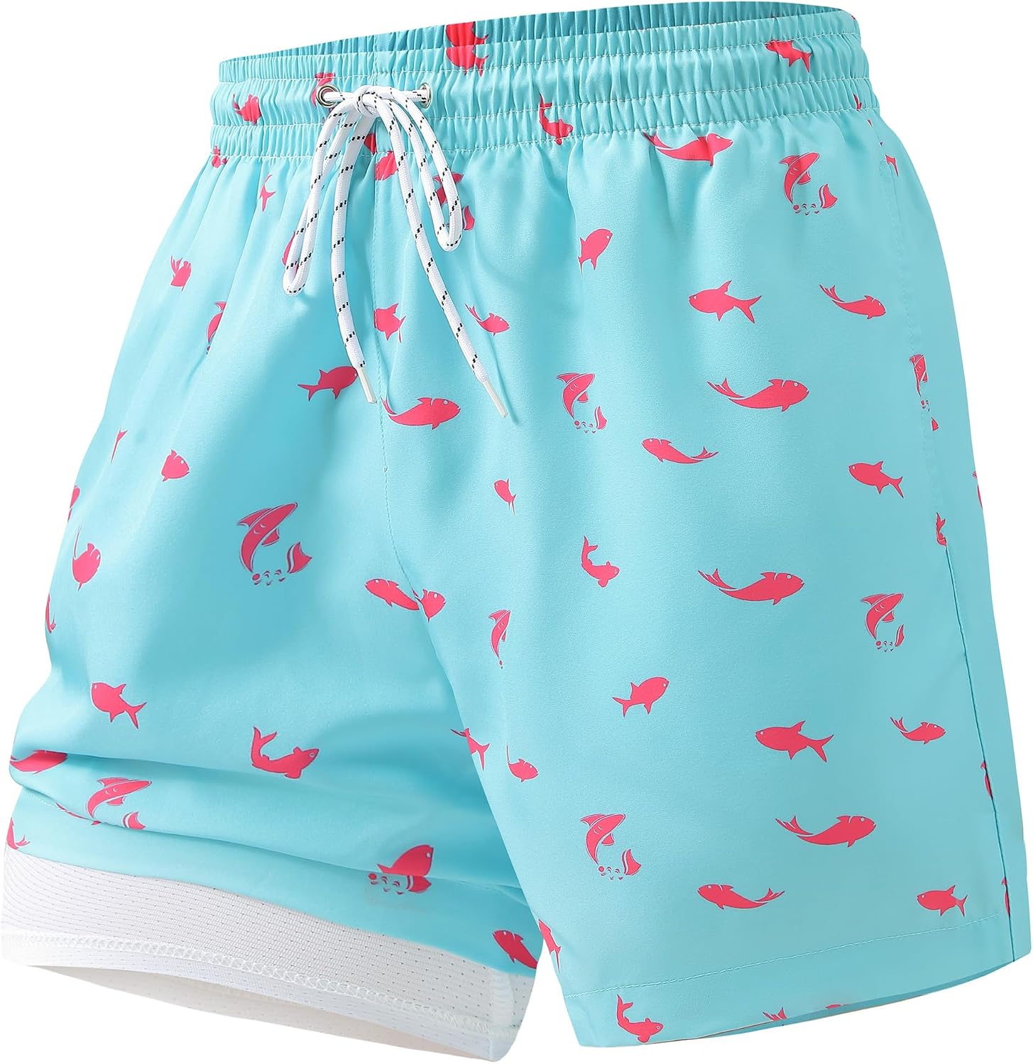 Mens Swim Trunks, 5 inch Quick Dry Swimming Board Shorts Bathing Suit with Compression Liner and 4 Zipper Pockets