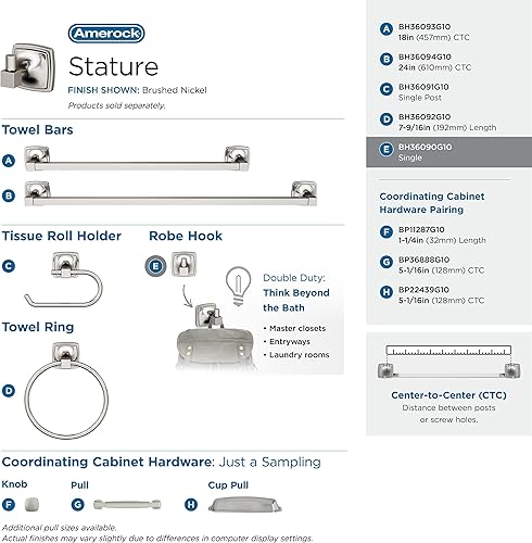 Vista 44 de Amerock Toallero negro mate – 7-9/16 pulgadas (7.559 in) de longitud – Soporte para toallas de baño y cocina Mate negro