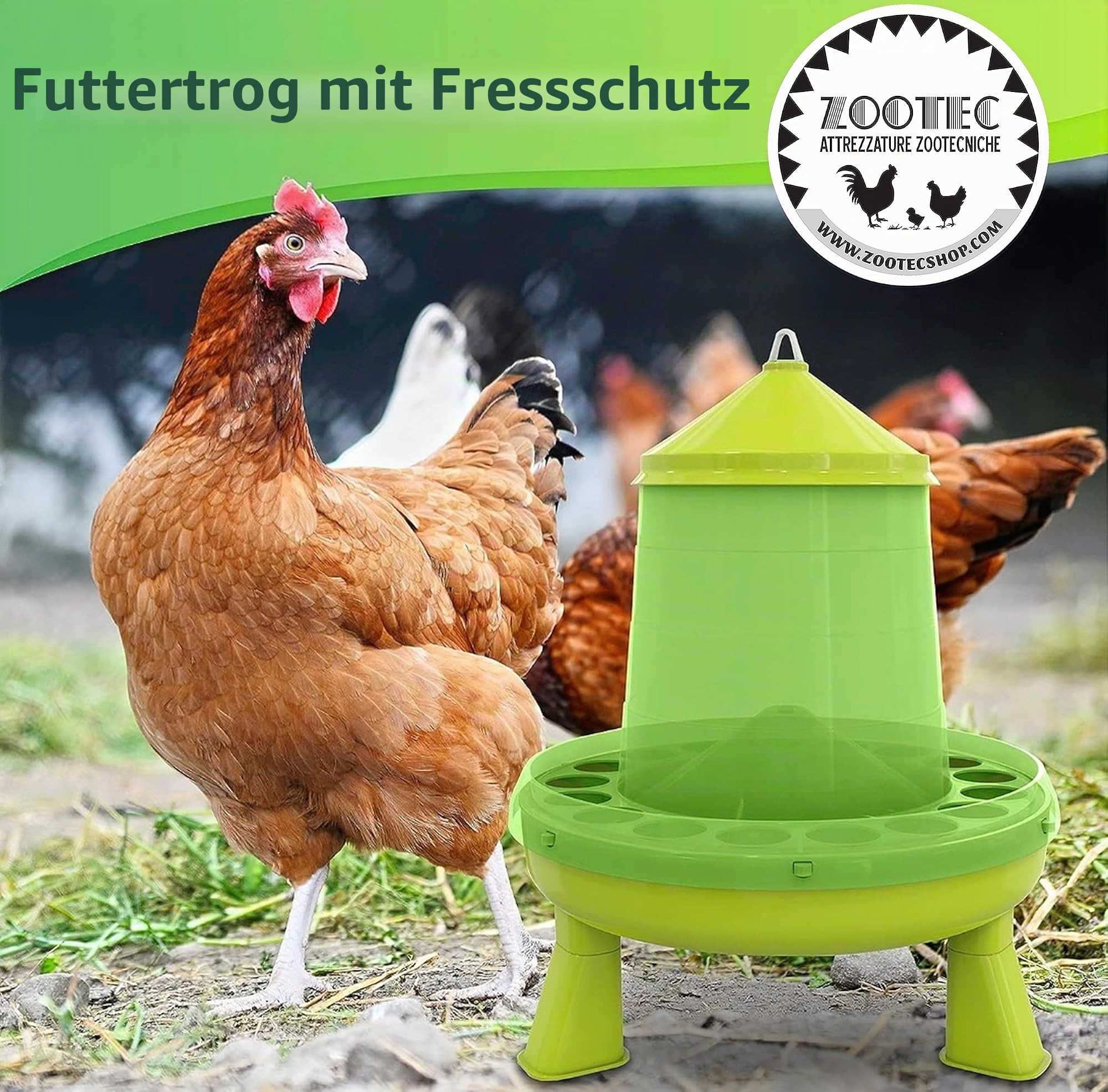 Futterstation für Hühner 2 kg und Tränke für Hühner 3 l – aus robustem transparentem Kunststoff – abnehmbare Füße