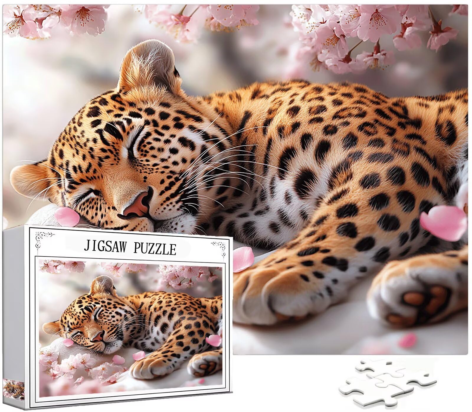 Leopard Puzzle 2000 Teile Erwachsene, Kirschblüten Puzzle Design für Erwachsene Anfänger, 5D DIY HD Farbepuzzel Poster Design mit Geschenkbox for Zimmer Deko Wohnzimmer, Geschenke für Frauen,Model378