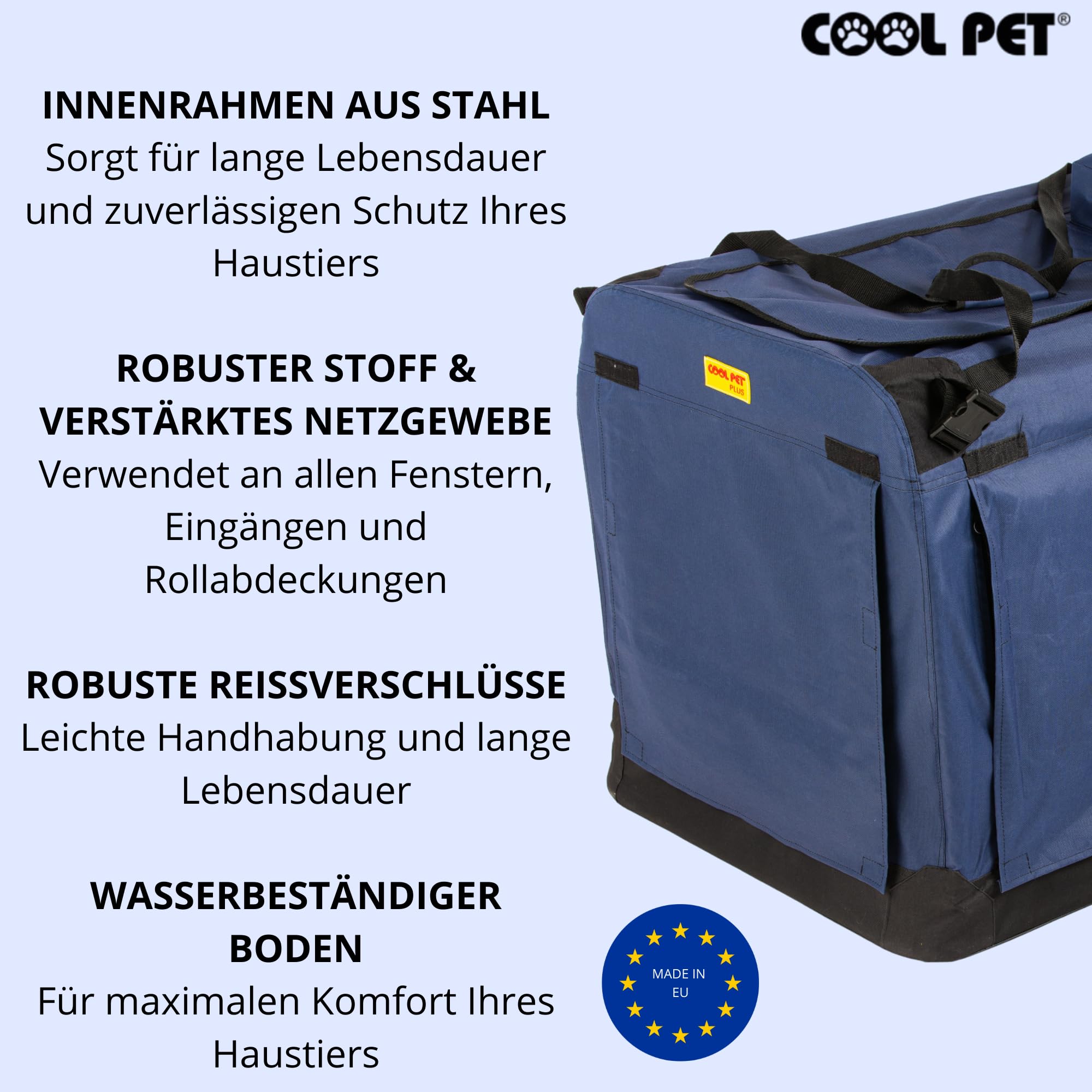 Hundekiste, Hundewagen, Transportbox, Kiste, Käfig, Box für Hund COOL PET- 122x79x99cm (blau)