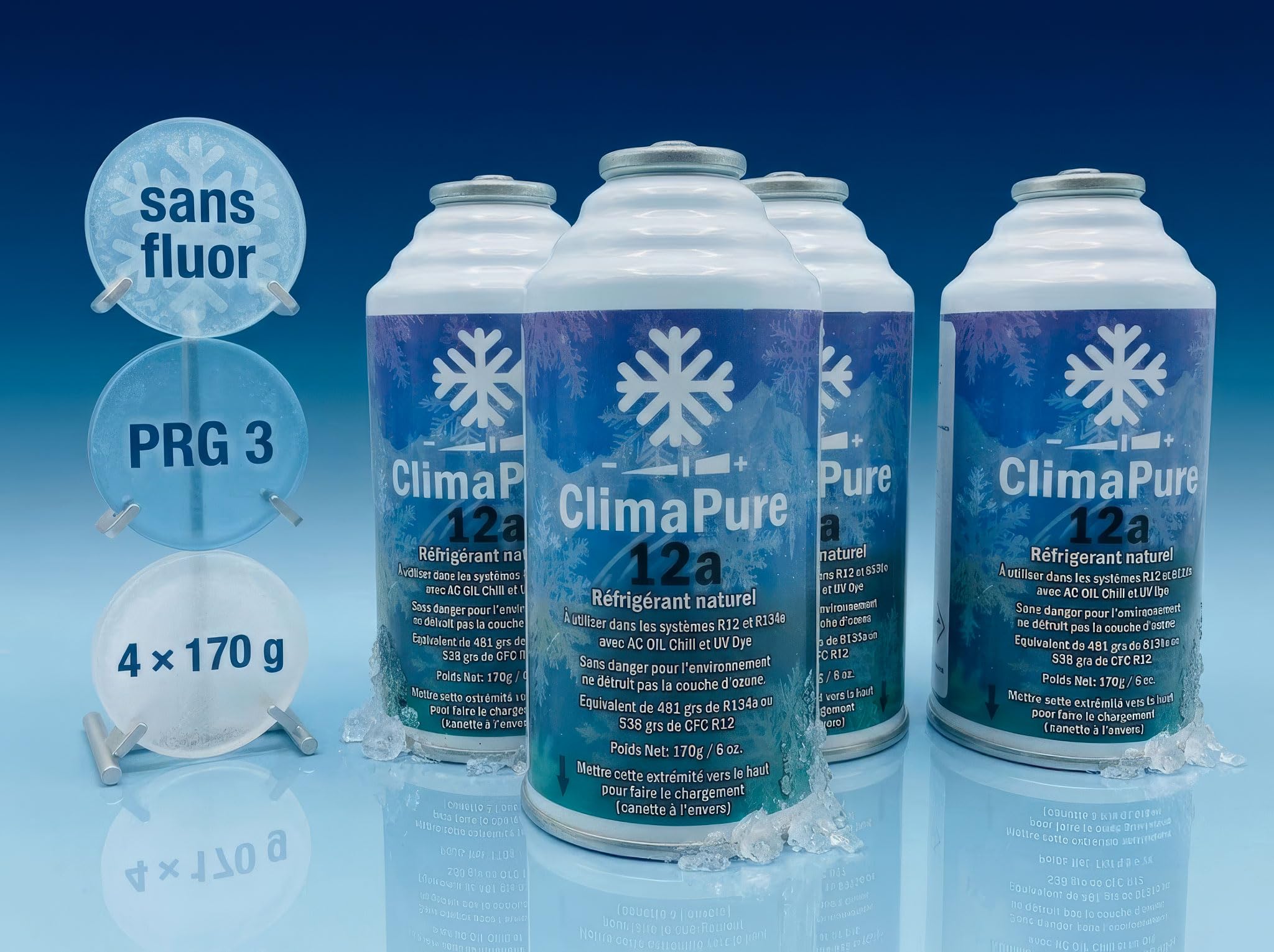 Lot de 4 Climapure 12a - Gaz de Climatisation Écologique pour Remplacer R12 et R134a