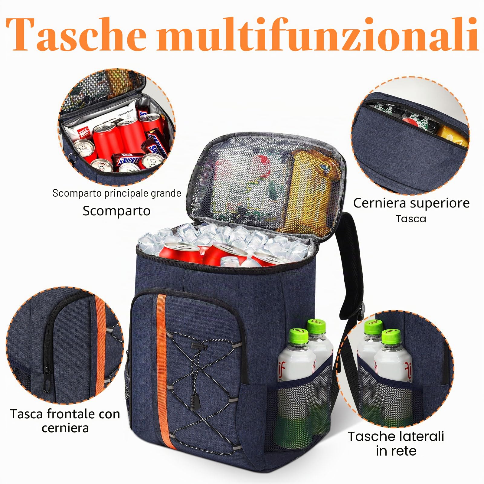 Borsa termica 28 l, zaino frigo grande, borsa frigo pieghevole, per viaggi e picnic