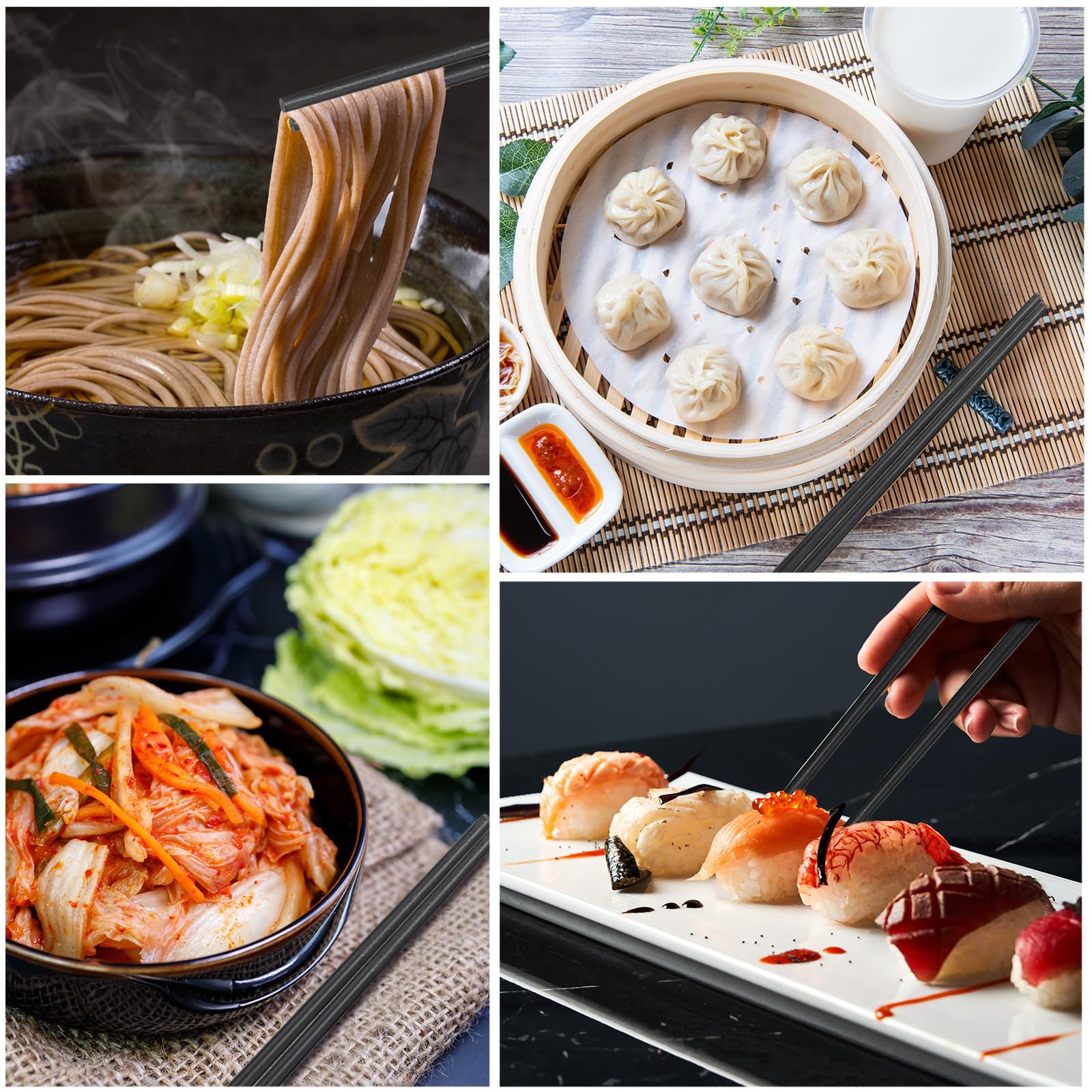 Dandat Lot de 200 paires de baguettes réutilisables en fibre de verre de 24,1 cm - Passe au lave-vaisselle - Noir - Pour cuisine japonaise de style chinois