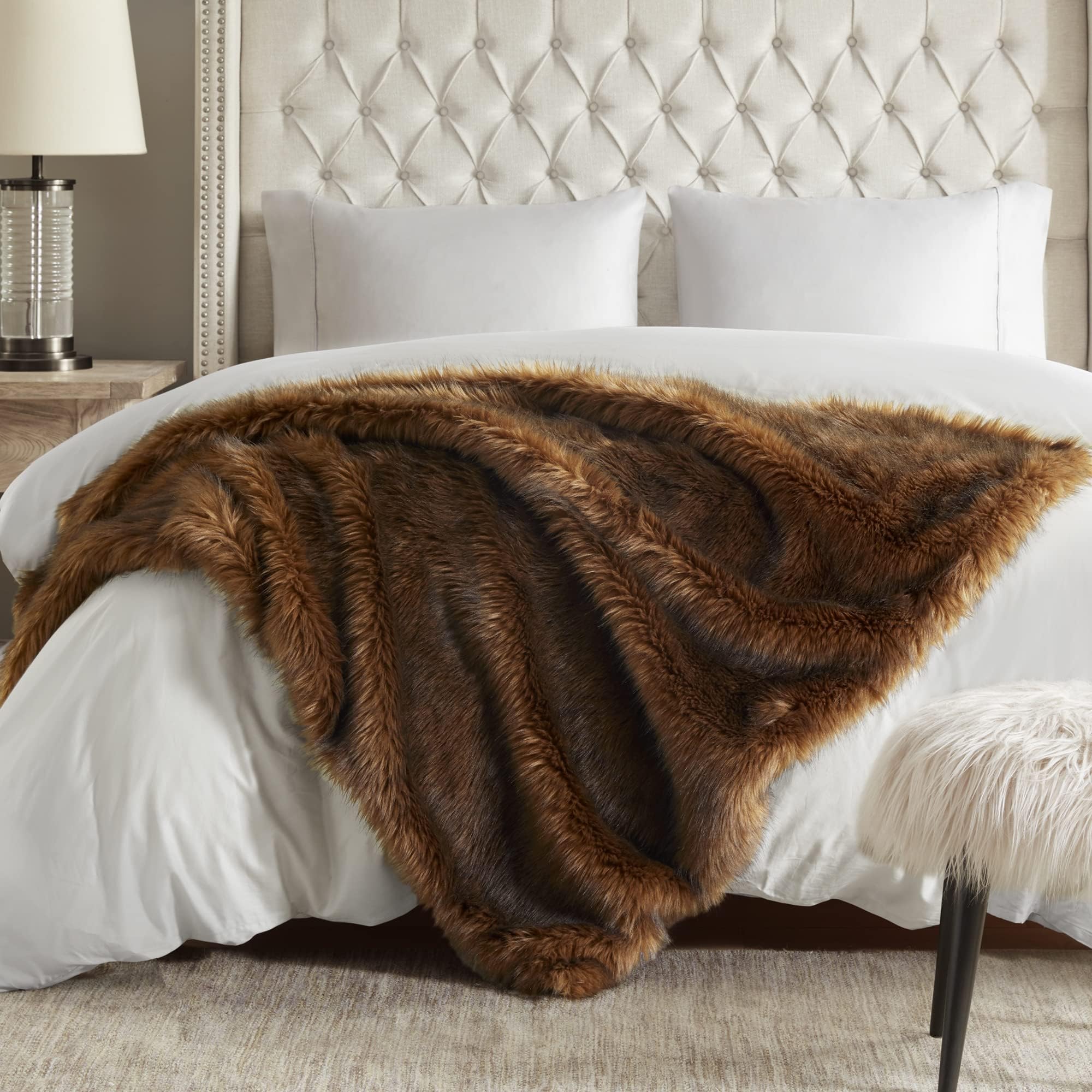 Hyde Lane Faux Fur Throw Blanket As a Gift, Luxury Fluffy Bear Brown Blankets for Home Couch Sofa Bed, Oversize Fuzzy Plush Animal Coat Color Throws for Decoration, 60x80