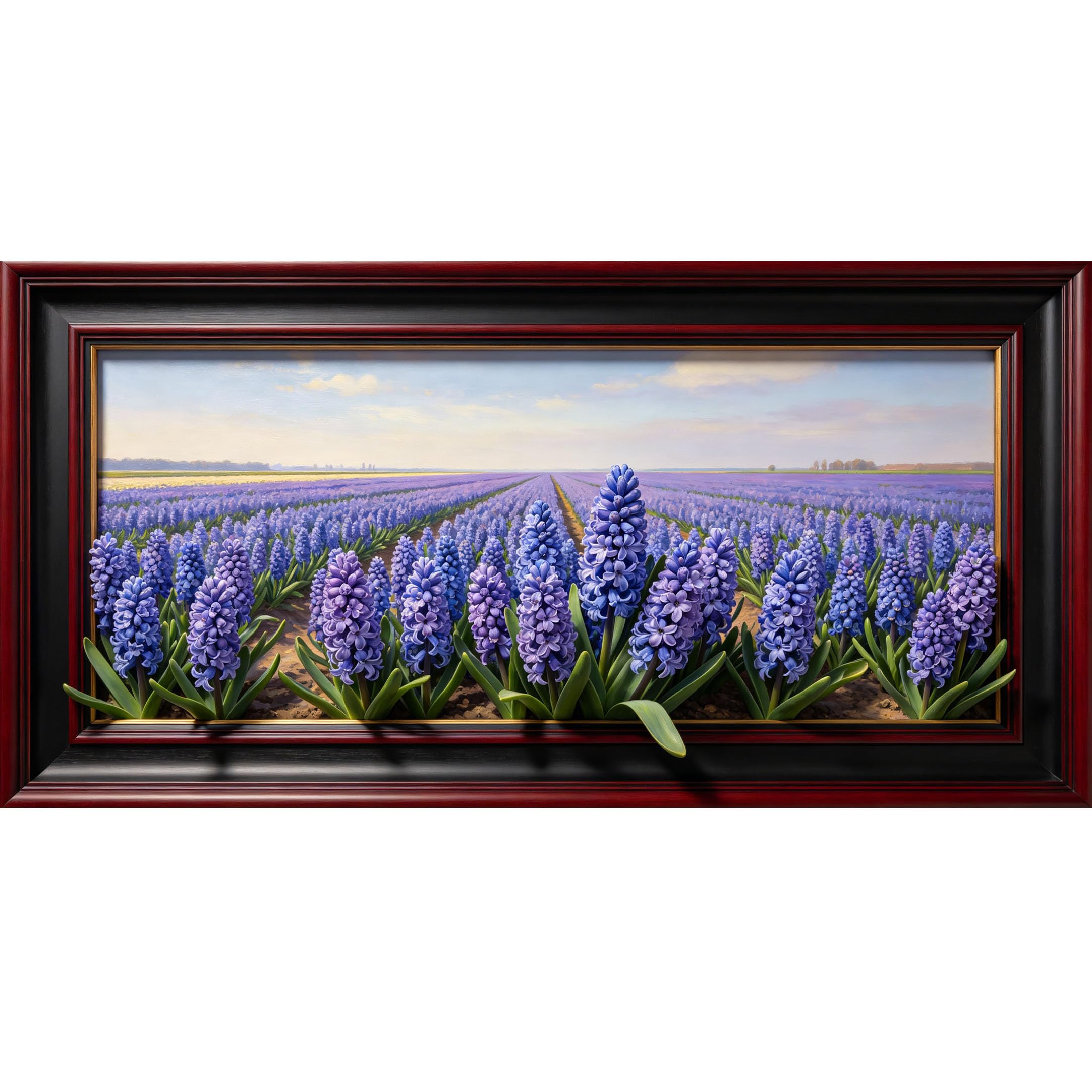 Agglomerix 3D Framed Wall Art Hyacinth Field Landscape Botanical Oil Painting Texture Large Size Self-Adhesive Removable Wall Decor Prints Artwork for Living Room Bedroom Office