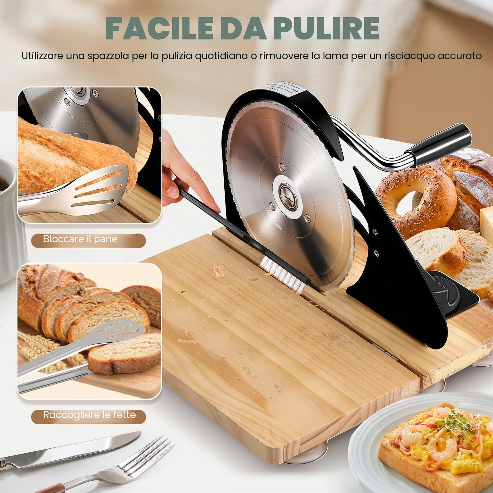 Huanyu Affettatrice manuale per pane con spessore regolabile da 0 a 2 cm Affettatrice pieghevole per pane a lievitazione naturale con ventose (Nero)