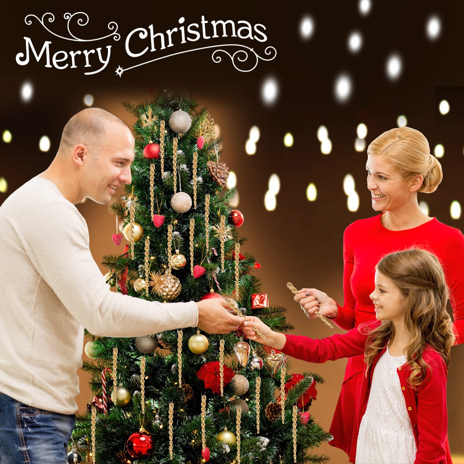 50 Pièces Glaçon en Plastique de Noël Glaçon en Plastique Torsadé Ornements de Glaçon de Noël Décor de Sapin de Noël et Suspension de Noël Vacances Mariage (Or, 7,8 Pouces)