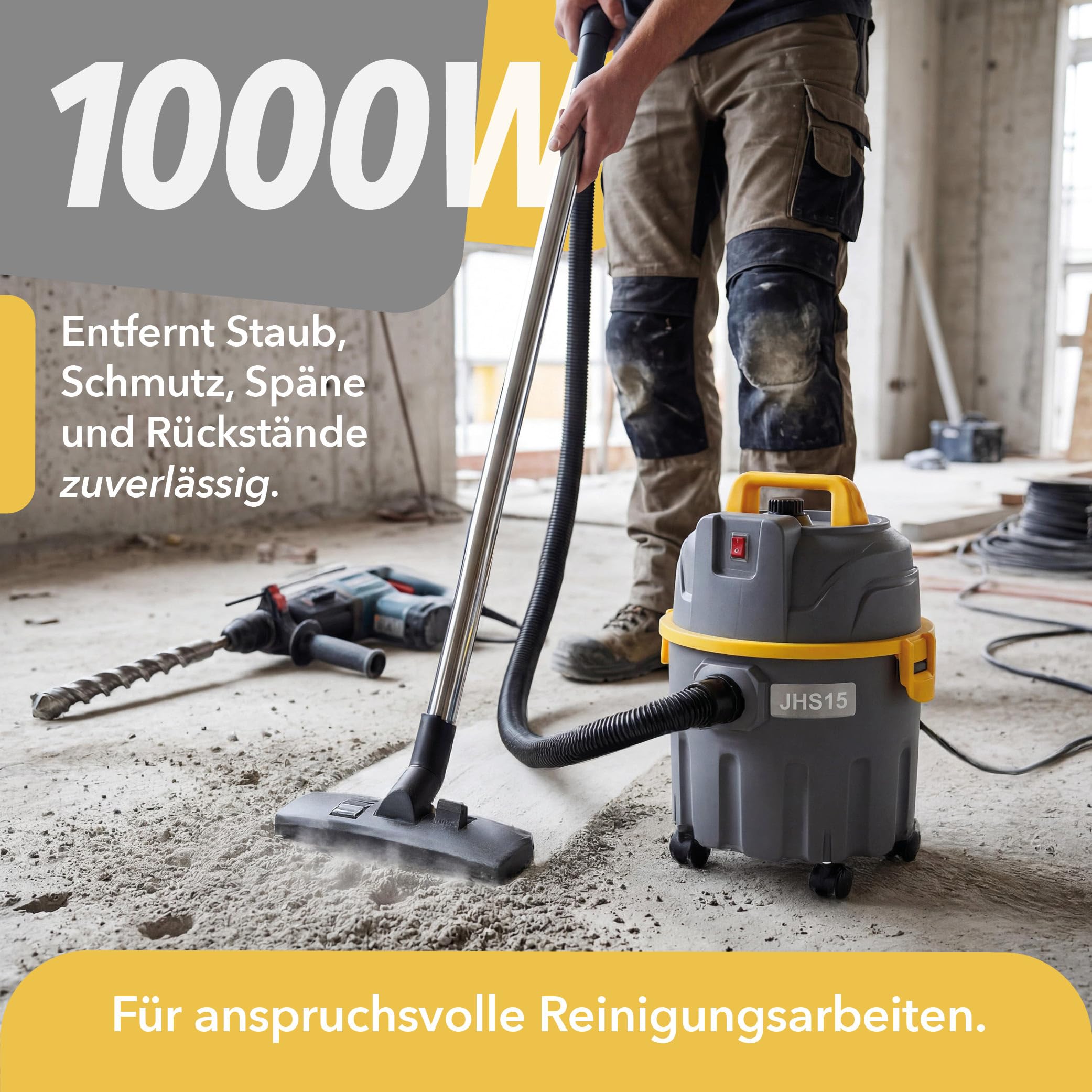 G.I.V. JHS15 Nass- und Trockensauger 15L 1000W 16kPa HEPA Filter beutelloser Staubsauger