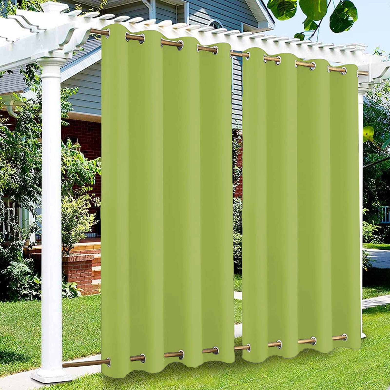 EMDPBD Outdoor Curtains Waterproof and Thermal Insulated Double Grommets(top and Bottom), Outdoor Curtains for Garden Patio Door,1 Panel,Green-W84 xH52
