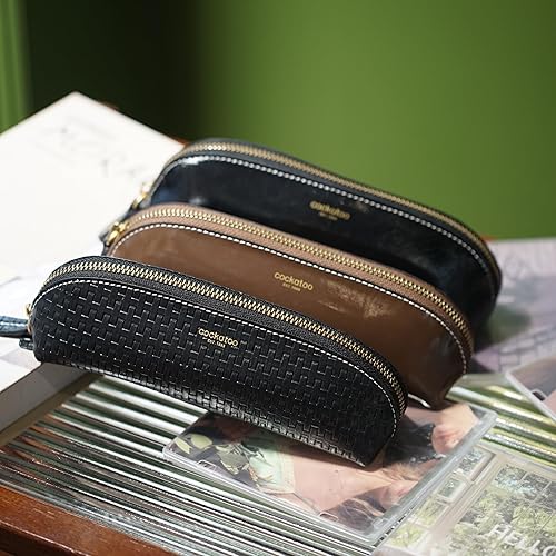 Miniatura 6 de Cockatoo Estuche para lápices de piel auténtica, soporte para accesorios, bolsa de papelería, estuche con cremallera para el trabajo y la oficina