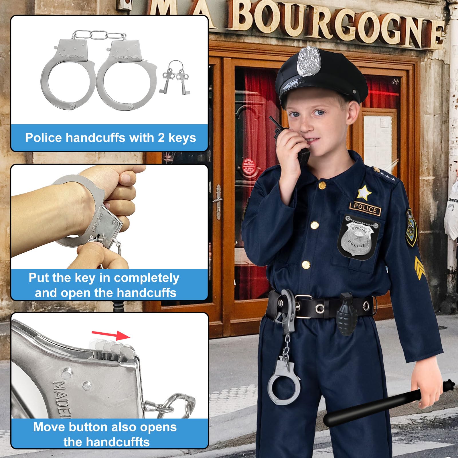Spinosaurus 8pcs Police Costume Accessories for Kids Adult Police Hat,Whistle,Handcuffs,Eyeglasses,Badge,Baton for Men Women Halloween Fbi Cosplay Play Carnival Dress Up Accessories - Image 3