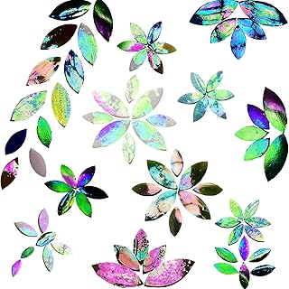 PALJOLLY 120 Pcs Iridescent Glass Petal Mosaic Tiles for Crafts, Stained Glass Supplies, Flower Leaves Mosaic Pieces Kit, ...