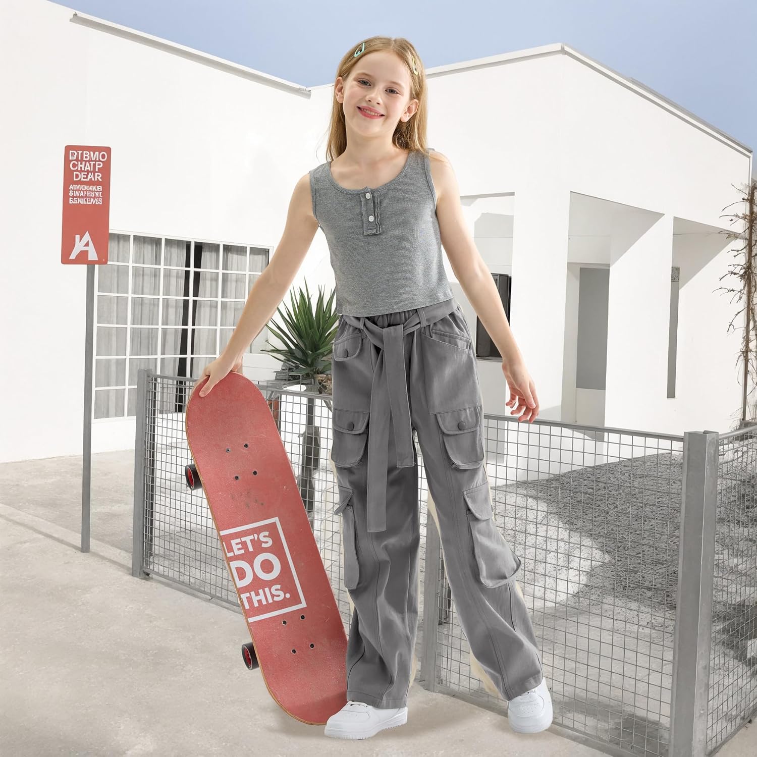 Rolanko Girls Cargo Pants Baggy Y2K Cargo Trousers Jeans Wide Leg Pants with Multi Pockets 4-15 Years - Image 6