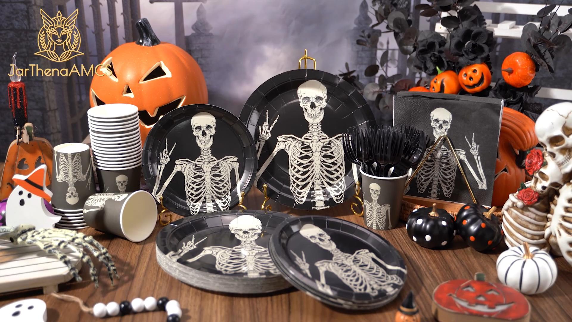 Halloween Party Supplies - 150 Pcs Cat Pumpkin Skeleton Plates & Napkins, Serves 50 Guests - View #7