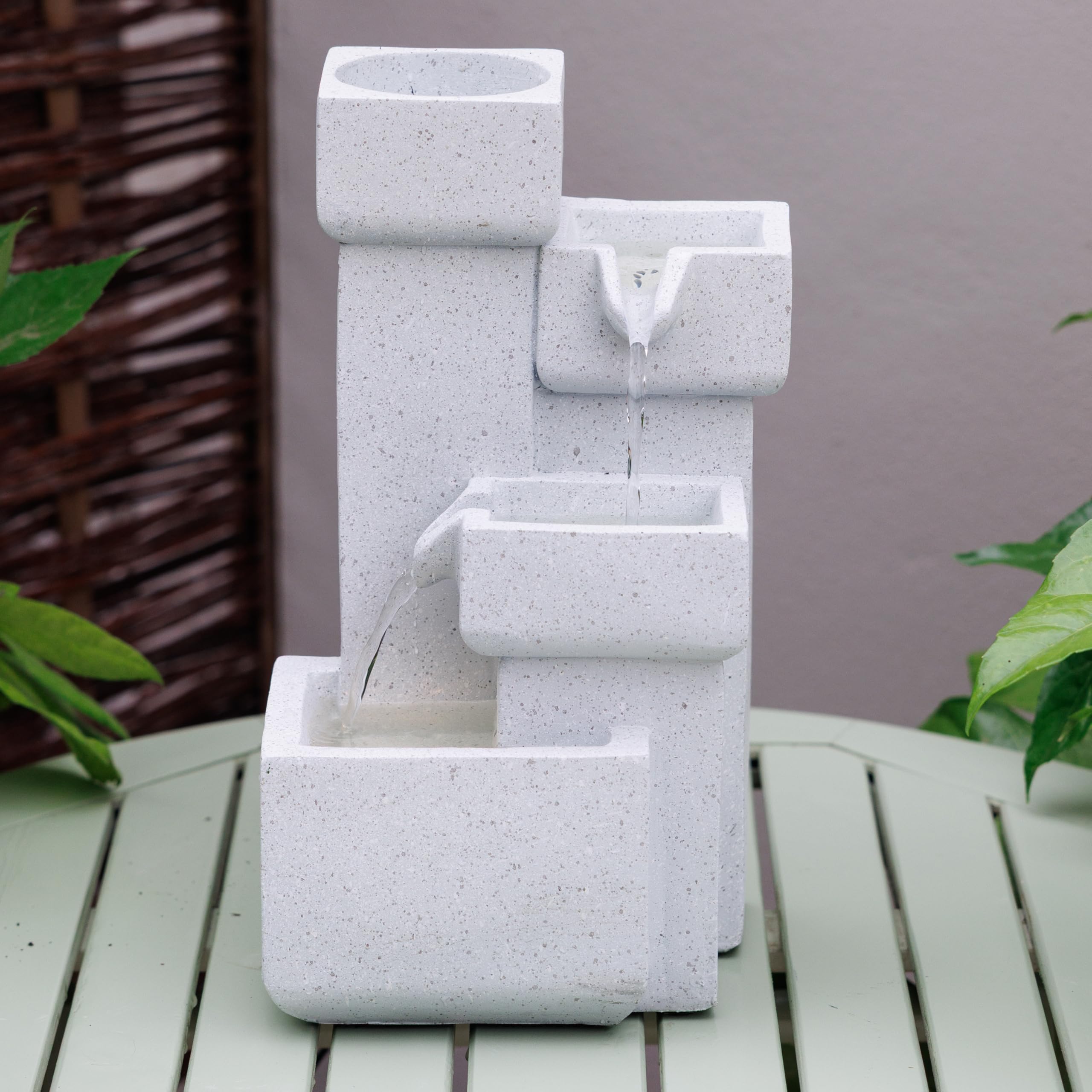 Primrose Cascading Tabletop Stone Effect White Water Feature with LED Lights H35cm