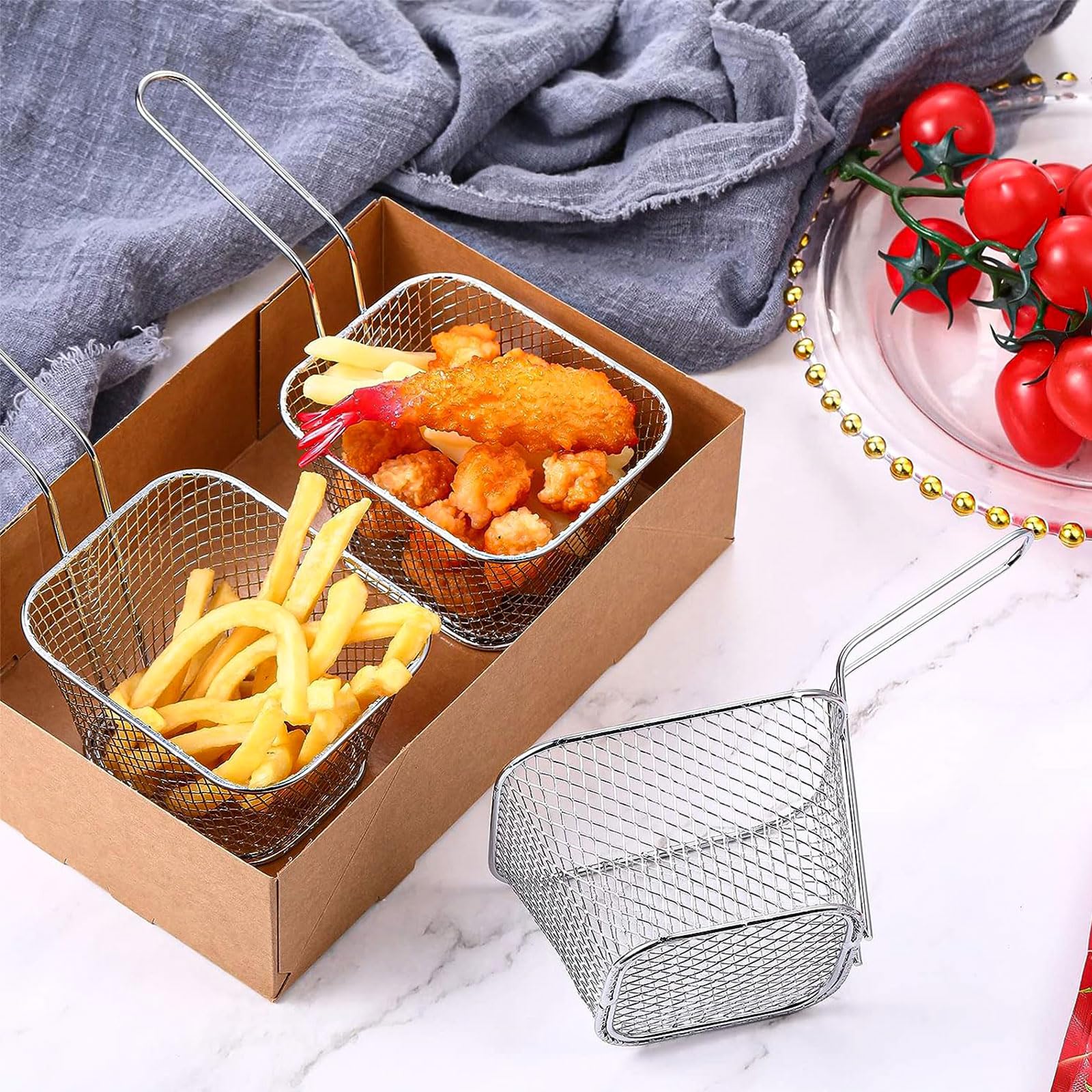 Pack Of 5 Small Stainless Steel Fryer Baskets, Mini French Fryer Baskets With Handle, Frying Basket For Fries, Shrimp, Onion Rings - View #2