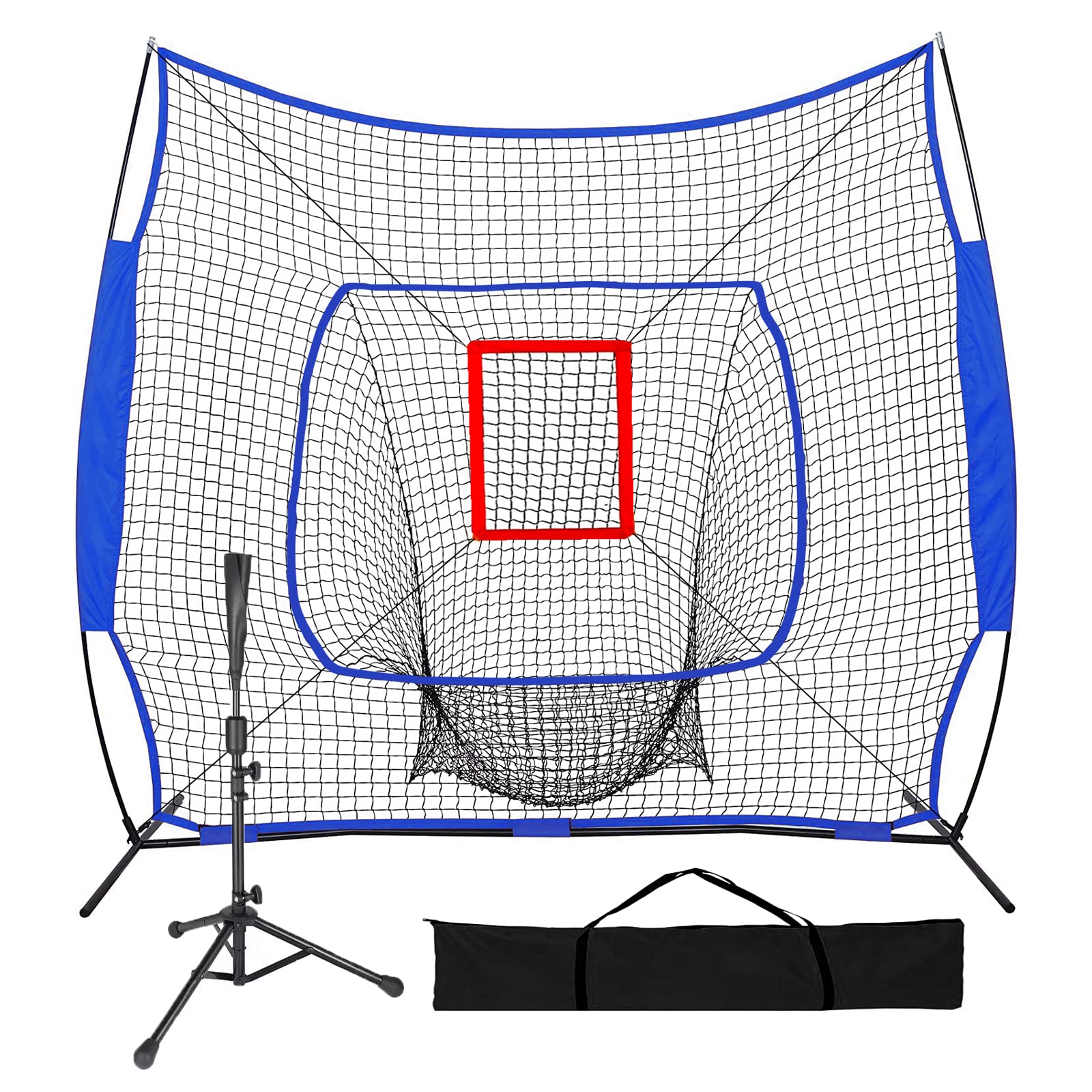 Baseball Softball Practic Net with Batting Tee, 7' x 7' Baseball Net for Hitting and Pitching, Portable Baseball Equipment Training, Indoor Outdoor Softball Pitching Net with Carry Bag, Strike Zone