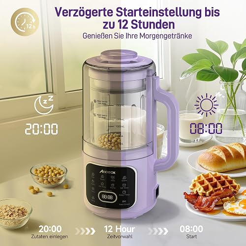 Machine à Lait Vegetal Ariceck N4, 1500ML 7-en-1, Lait Végétal Sans Lactose Fait Maison - Lait d'Avoine, Lait d'Amande, Auto-Nettoyage, Verre Borosilicate - 5