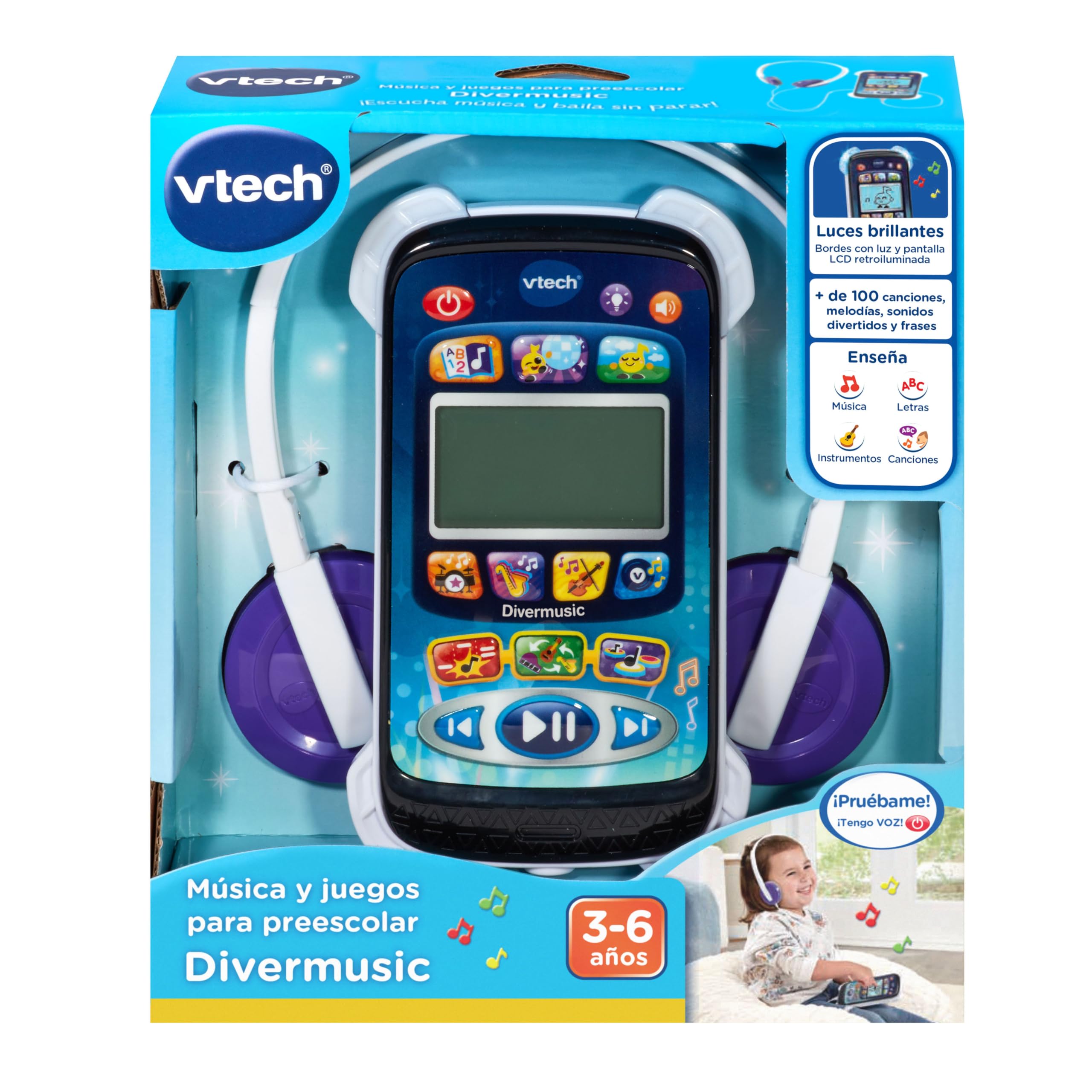 VTech - Música y Juegos para Preescolar Divermusic, Reproductor Musical Interactivo para Escuchar, Cantar y Bailar Musicales, Versión ESP