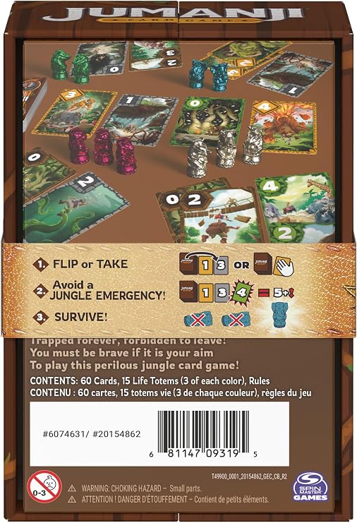 Spin Master Games, Jumanji Card Game, Experience the Thrilling Adventure Based on The Action-Comedy Movie, Take on Jungle Challenges for Kids, Adults & Family Game Night, 2-5 Players, for Ages 7 & Up