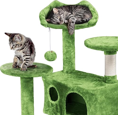 Vista 25 de Yaheetech Árbol para gatos de varios niveles de 70 pulgadas, torre alta para gatos con condominio, postes rascadores y bola colgante para gatos