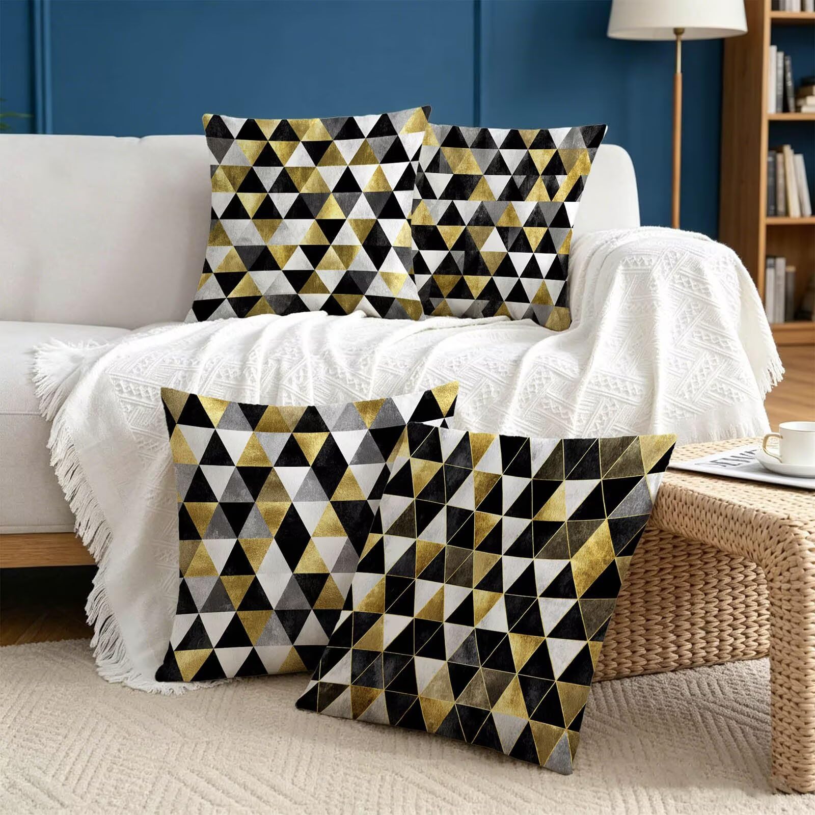 Astratto Cuscini Divano 60x60cm Cuscini per Divano Banda Motivo Set di 4, Velluto Federe Copricuscini con Cerniera Invisibile per Divano Arredo Camera Da Letto Soggiorno Ufficio, Regalos w-5942