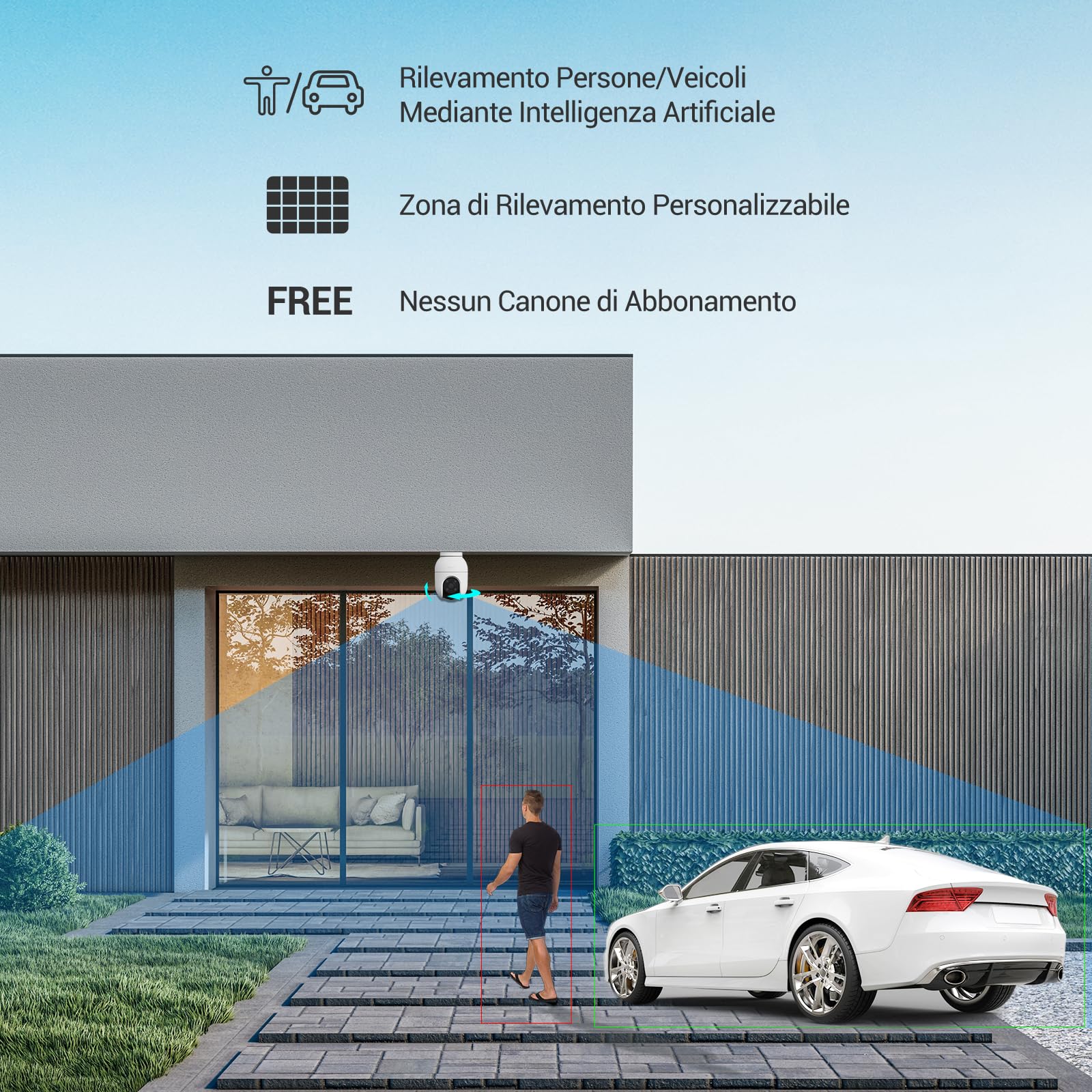 EZVIZ C8c 5MP Telecamera Wi-Fi Esterno 3K Motorizzata 360° Visione Notturna Colori Rilevamento Persone Veicoli Tracciamento Zoom Auto Alexa Google